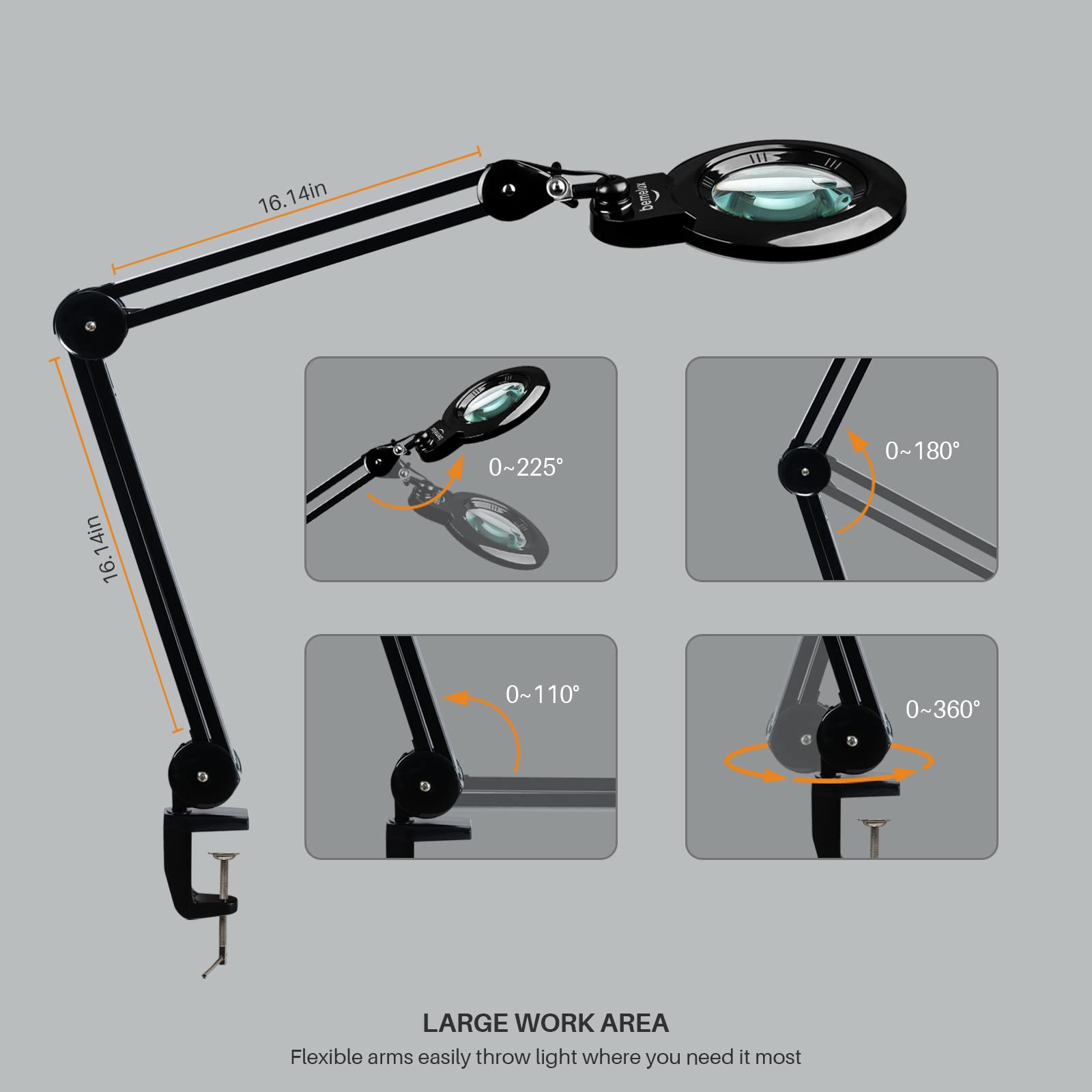 5 Diopter & 20 Diopter Bifocal Magnifying Desk Lamp with Clamp - 6