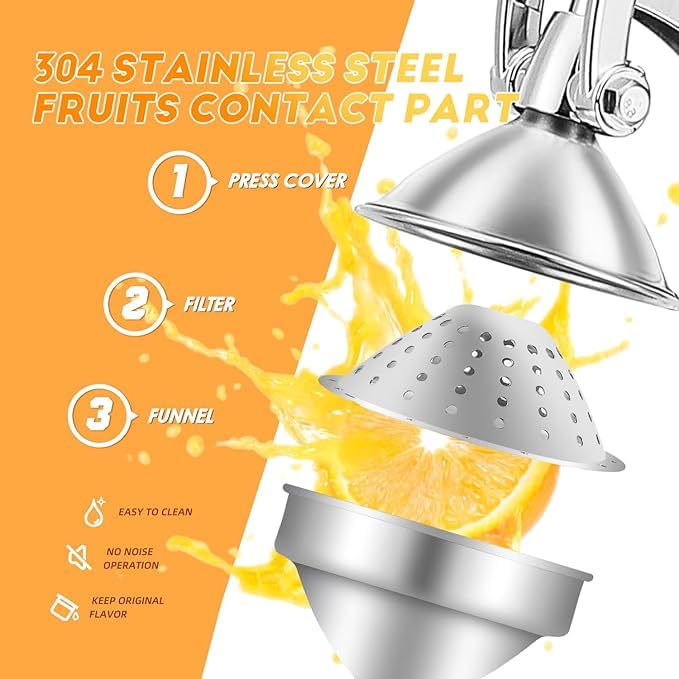 ONTRIP Stainless Steel Manual Citrus Juicer - Professional Orange Lemon Squeezer, Hand Press Juice Maker for Pomegranate & Fruits - Perfect for Fresh Juice Bars, Home Kitchens & Healthy Breakfasts
