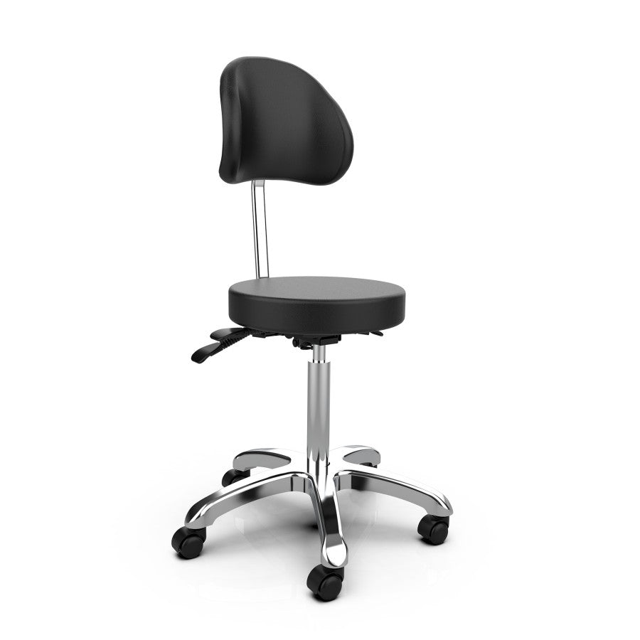 Silverfox 1025B Rolling Stool with Adjustable Height & Padded Backrest - Ergonomic Rolling Chair for Salon, Tattoo, Massage & Office Use
