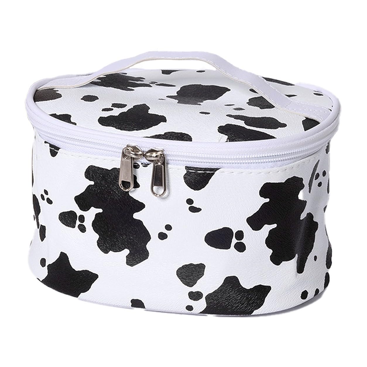 Wolpin PU Cow Print Makeup Bag - Large Waterproof Cosmetic Organizer with Brush Holder, Travel Toiletry Case (21.5 x 16.5 x 12 cm) - Perfect for Travel, Home Storage & Daily Makeup Organization