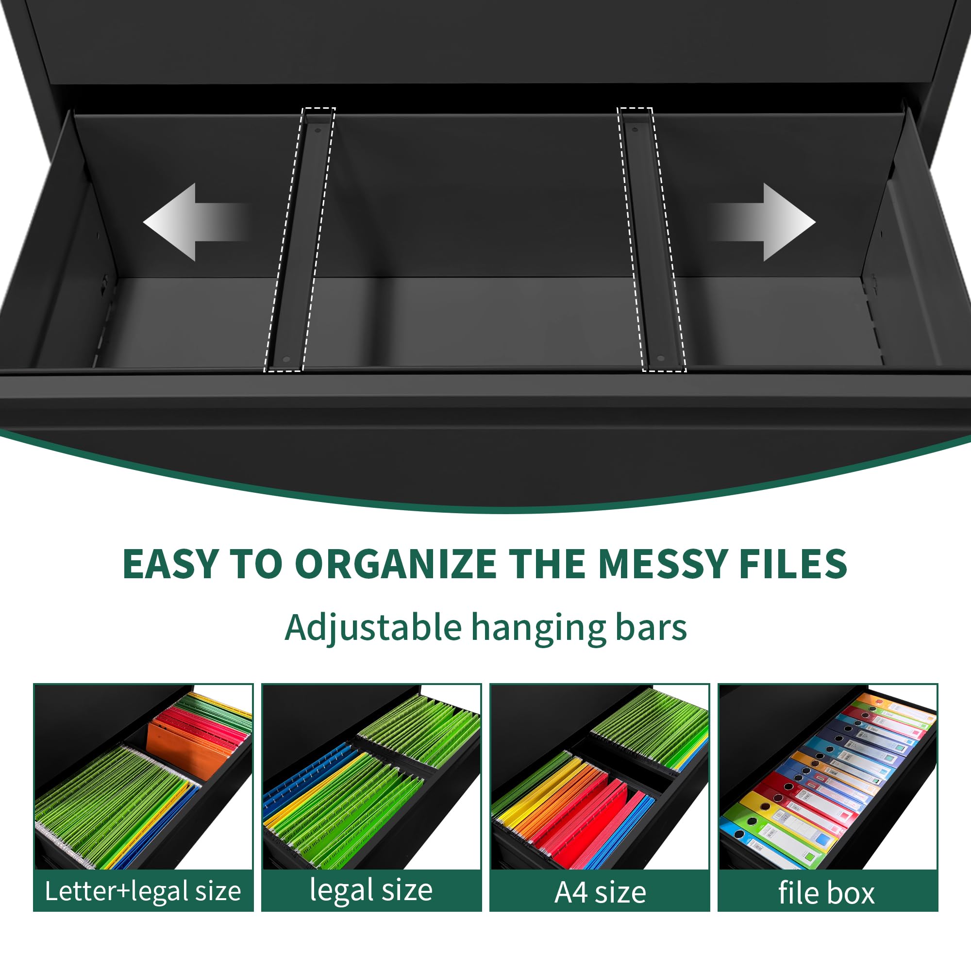 2-Drawer Lateral File Cabinet - Metal Home Office Storage for Legal/Letter/A4 Documents - Black File Cabinet with Assembly Required | Perfect for Organizing Office Files, School Papers & Home Documents