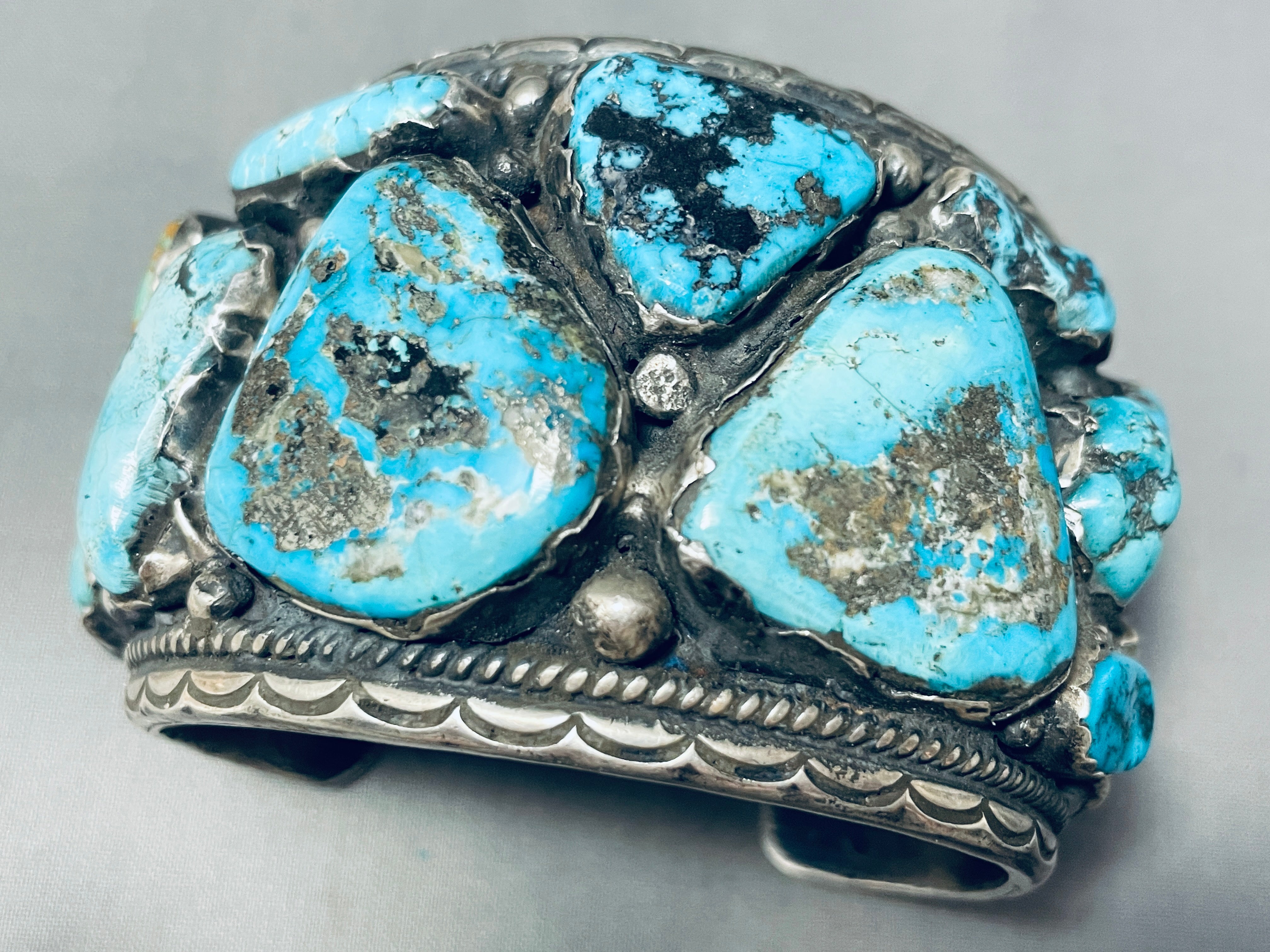 174 Gram Monster Men's Vintage Native American Navajo Turquoise Sterling Silver Bracelet - Handmade Southwest Jewelry for Gifts, Boho Fashion & Tribal Style Accessories