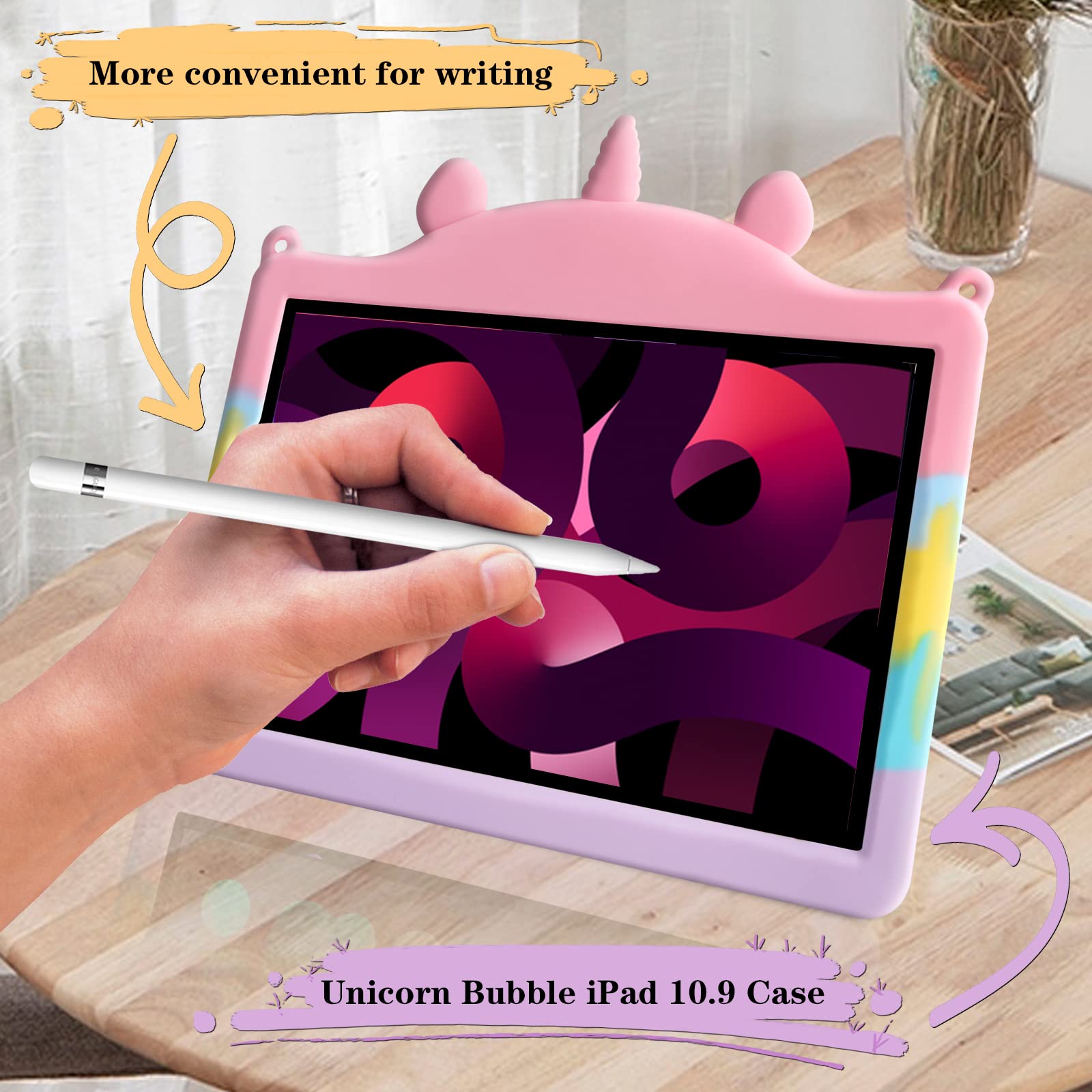 WESADN iPad Air 5th/4th Generation Case 10.9 inch - Cute Silicone Protective Cover with Kickstand, Lanyard & Keychain - Bubble Fidget Design for Girls & Women - Compatible with iPad Air 2020/2022 Models (Colorful) - Perfect for School, Work & Travel Protection