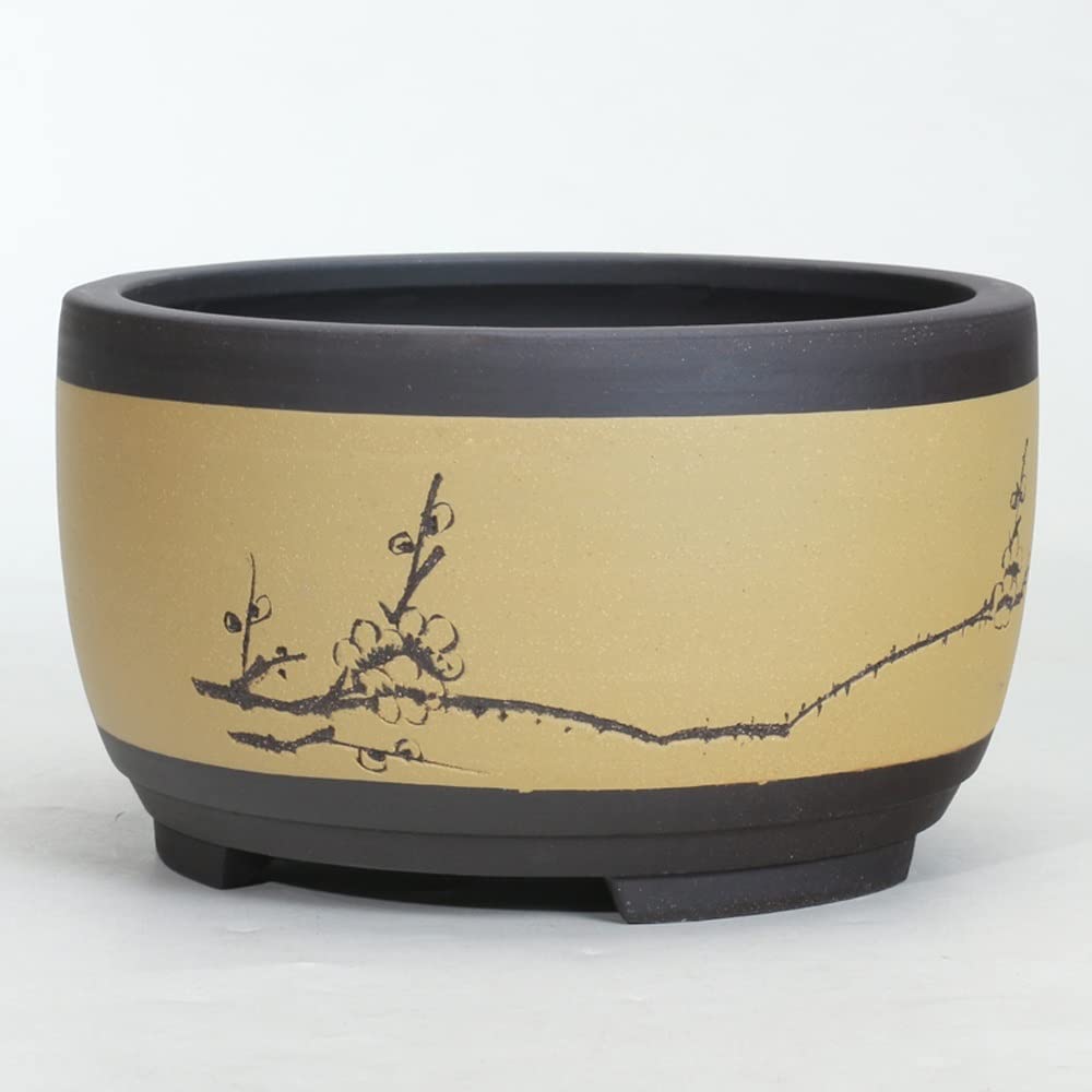 Round Purple Sand Ceramic Flower Pot for Succulents & Bonsai Plants - Chinese Style Handcrafted Planter with Drainage Hole - Perfect for Home Decor, Office Desk, and Garden Display