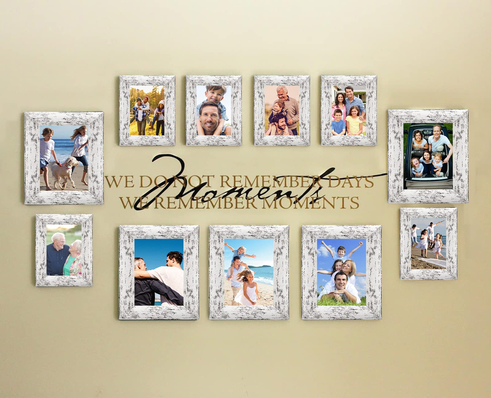 Rustic 5x7 Picture Frames Set of 6 - High Definition Real Glass, Distressed Wood Farmhouse Photo Frames for Wall Mounting & Tabletop Display - White Home Decor Photo Frames for Living Room, Bedroom & Office Decorations