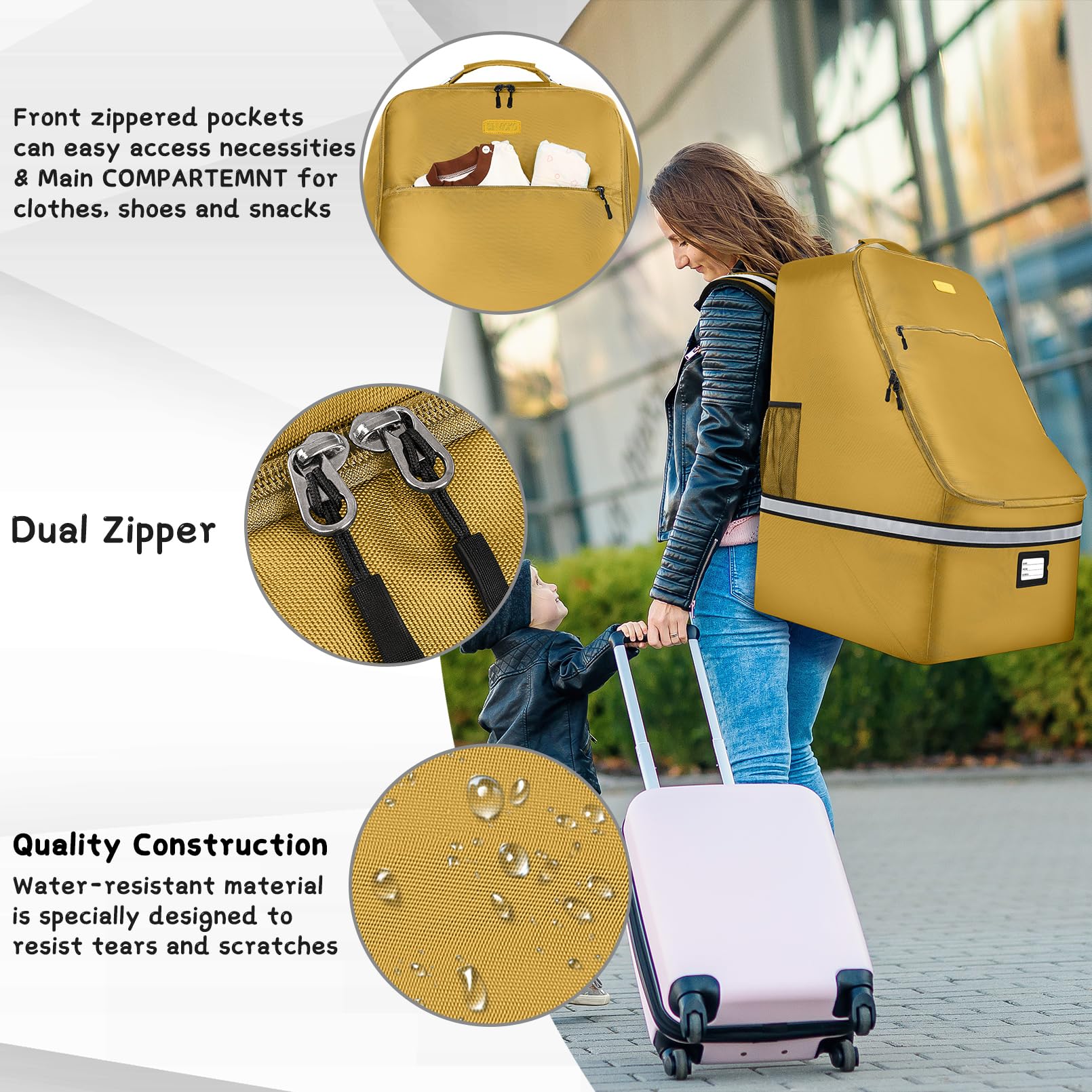 SINVICKO Large Car Seat Travel Backpack - Durable Car Seat Carrier Bag for Airplane, Gate Check & Infant Seat Protection | Perfect for Air Travel, Road Trips & Storage