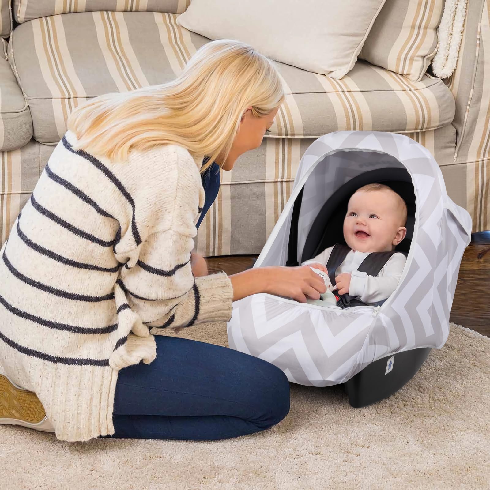 Metplus 2-in-1 Baby Car Seat Cover & Sun Shade - Breathable Infant Carrier Canopy with Privacy Protection for Boys & Girls - Perfect for Strollers, Shopping Carts & Travel - Safety Seat Protector for Newborns & Toddlers