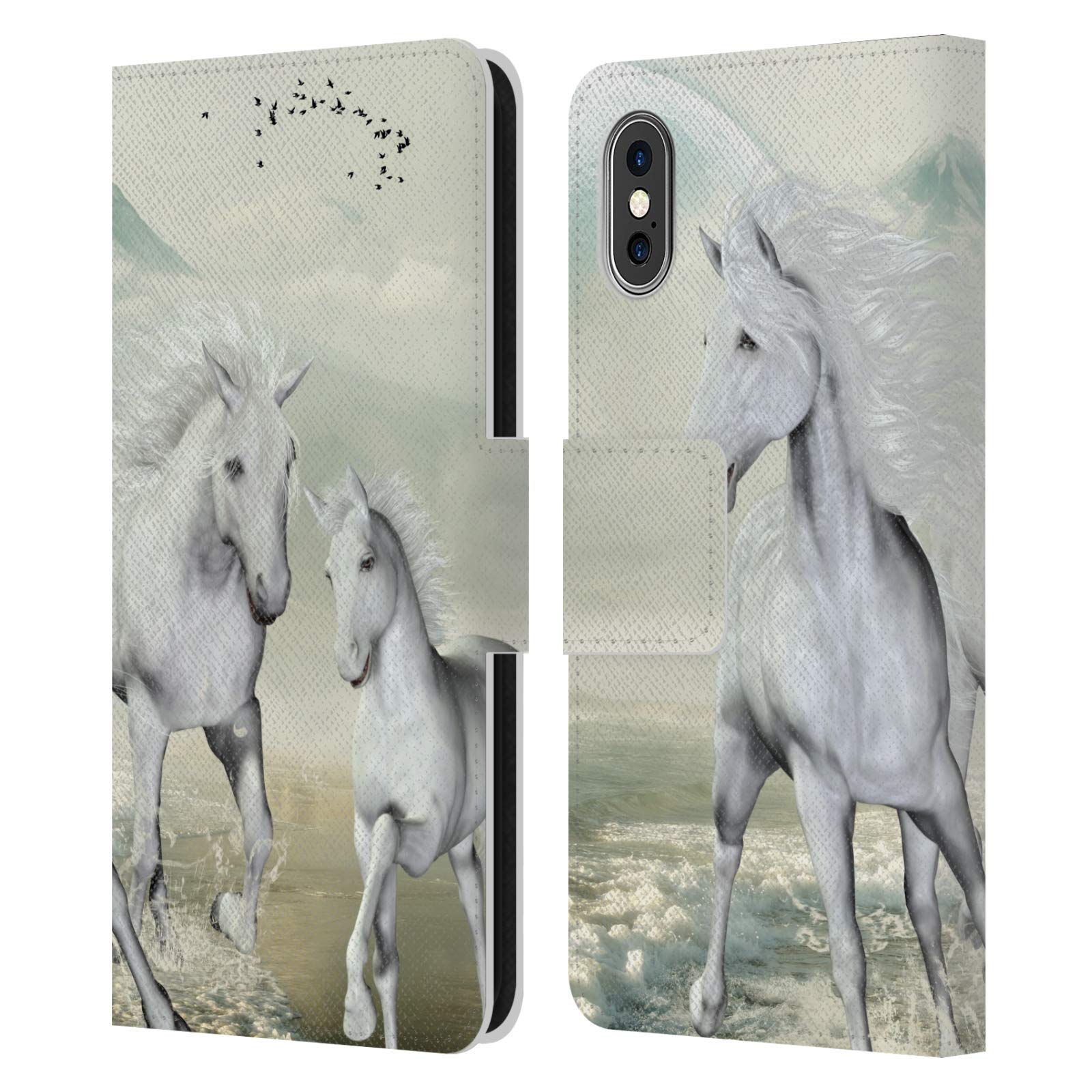Head Case Designs Officially Licensed Simone Gatterwe White On The Beach Horses Leather Book Wallet Case Cover for Apple iPhone X/Xs - Perfect for Travel, Work & Everyday Protection