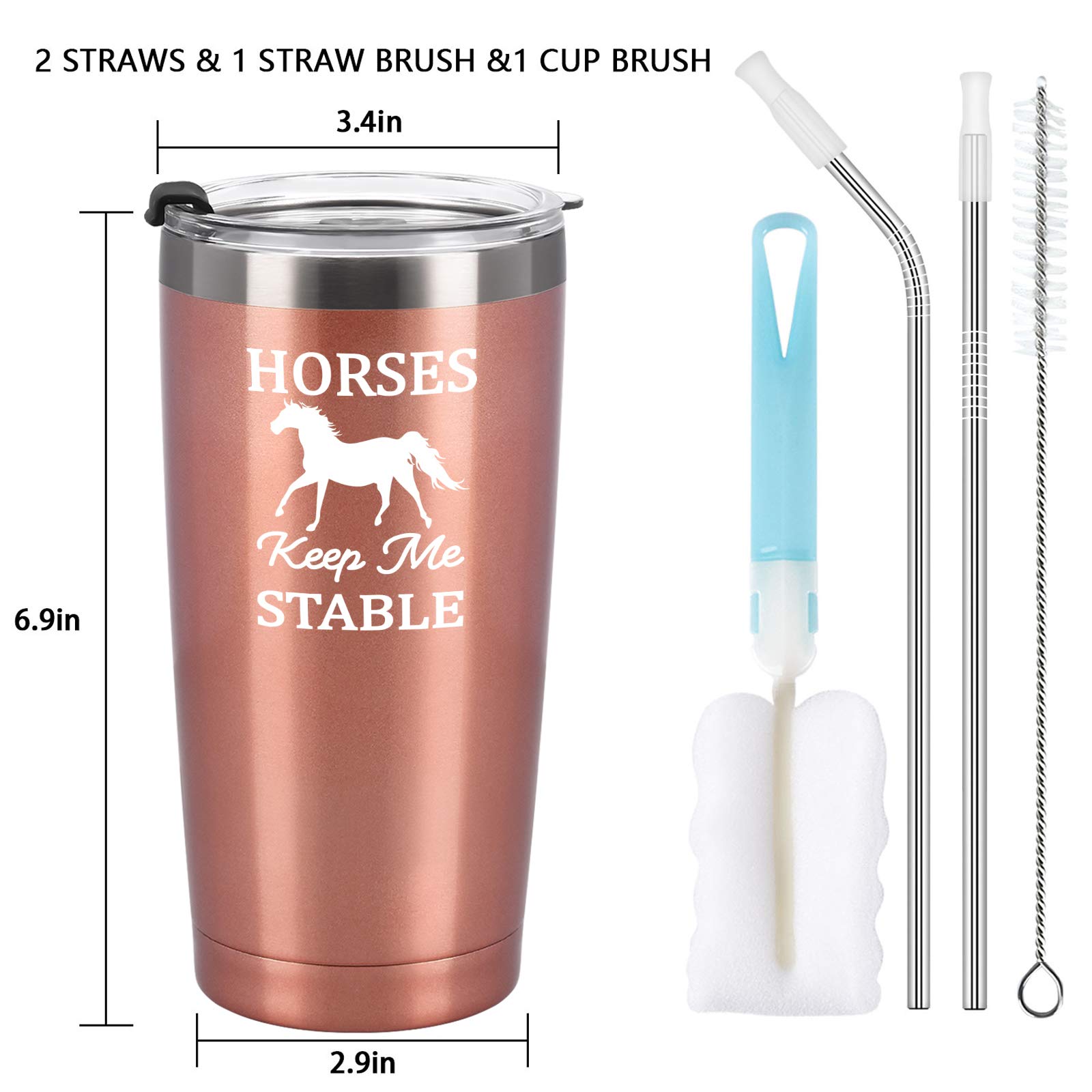 20oz Insulated Stainless Steel Travel Tumbler with Lid - Horse Lover Gift for Women, Perfect Birthday & Christmas Present for Mom, Sister, Friends - Rose Gold Horse Design - Ideal for Riding, Stable Visits & Outdoor Adventures