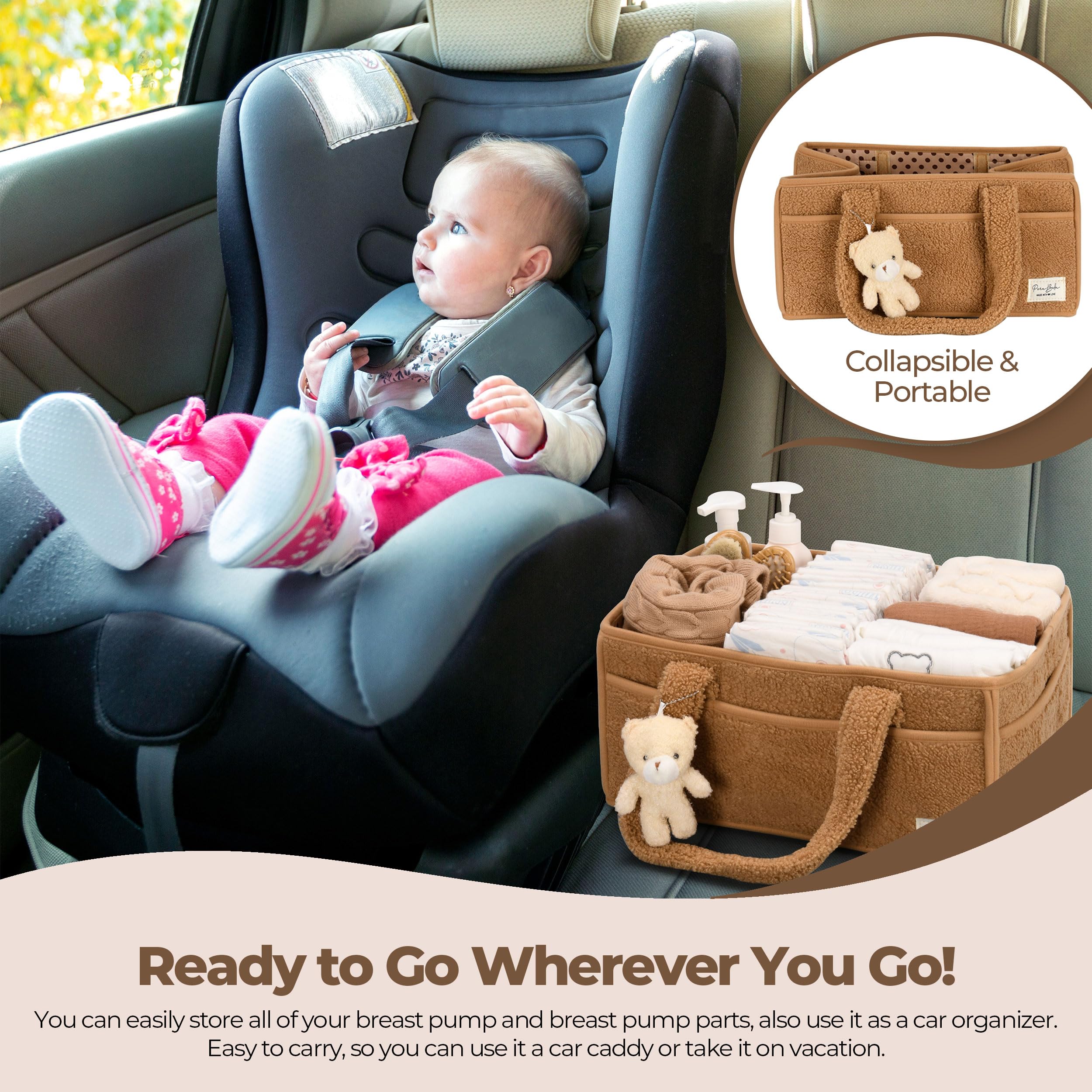 PeraBella Baby Diaper Caddy Organizer - Portable Diaper Storage Basket for Changing Table, Nursery & Travel | Holds Diapers, Wipes & Baby Essentials | Perfect Baby Shower Gift & Nursery Organization Solution | Use for Home, Car & On-the-Go Baby Care