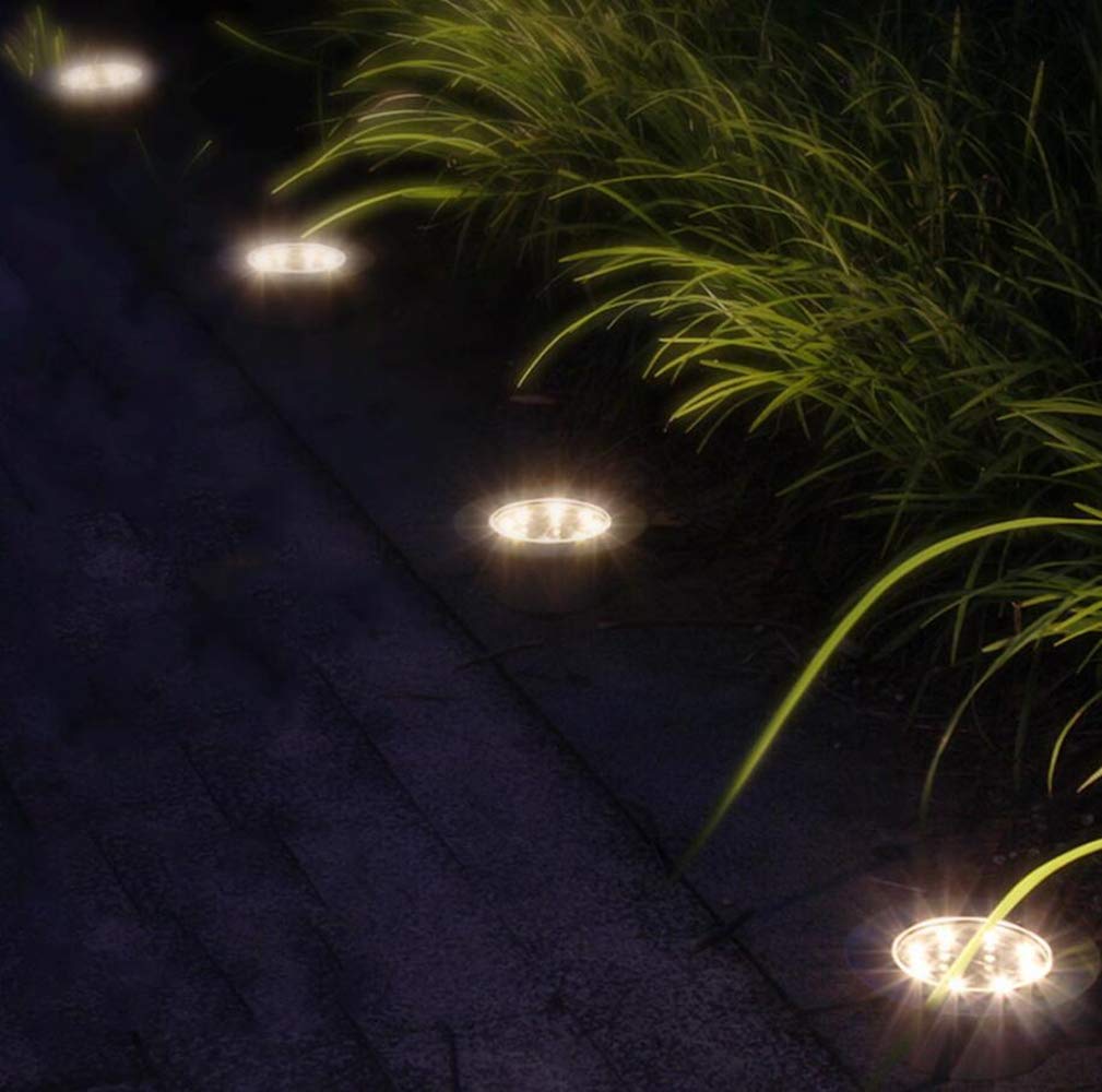 8 LED Solar Ground Lights - Waterproof Outdoor Disk Lights for Garden, Lawn, Yard, Walkway, Pool, Patio & Pathway - Warm White Aluminum Casting Shell (Pack of 2) - Perfect for Nighttime Landscape Lighting and Safety Illumination