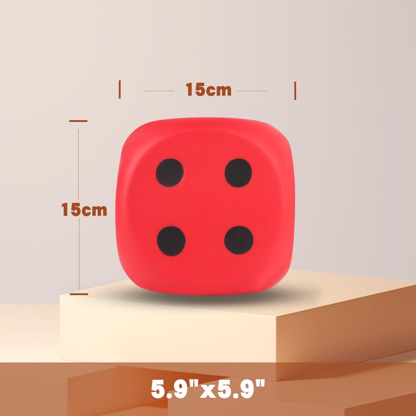Anboor 5.9 Inch Large Foam Dice Squishies - Jumbo Squeeze Stress Relief Toys, Giant Dice Game Collection for Kids & Adults, Decorative Props for Parties & Home Decor (Red) - Perfect for Stress Relief, Classroom Rewards, and Game Night Fun