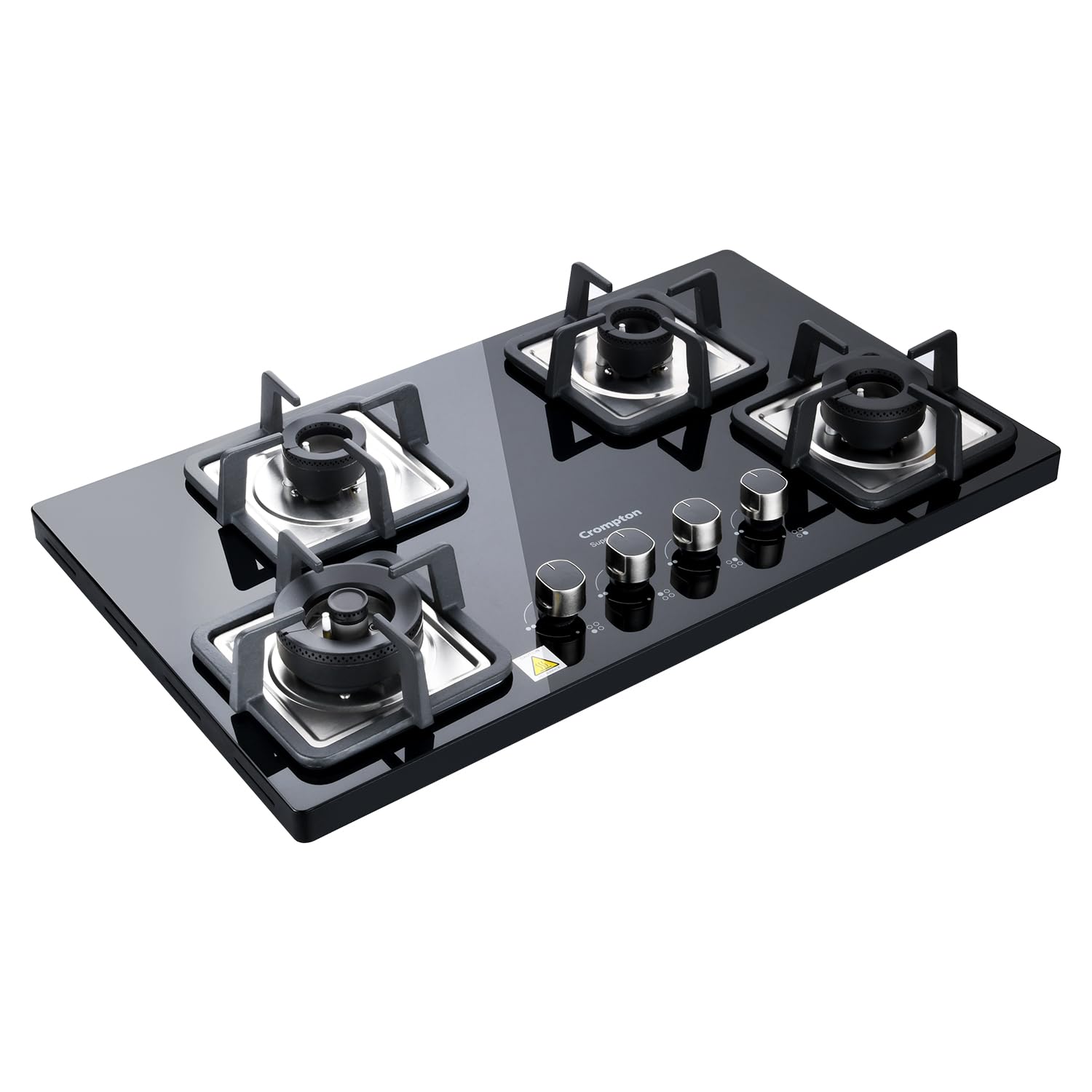 Crompton Superslim Hb TAB 30-inch 4-Burner Super Slim Gas Stove with Tempered Glass Top - Midnight Black | Compact Kitchen Solution for Small Spaces & Apartments | Durable & Stylish Cooking Hob