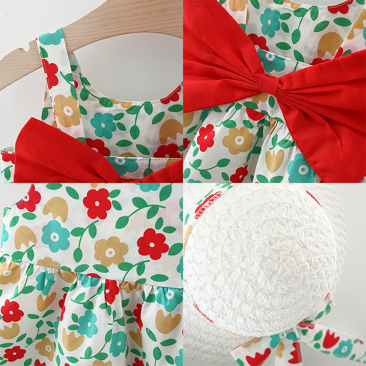 IDOPIP Baby Girl Tutu Dress - Sleeveless Backless Princess Party Dress with Flower Bow & Straw Hat Set for Summer, Birthday, Photo Shoots & Beach Outings
