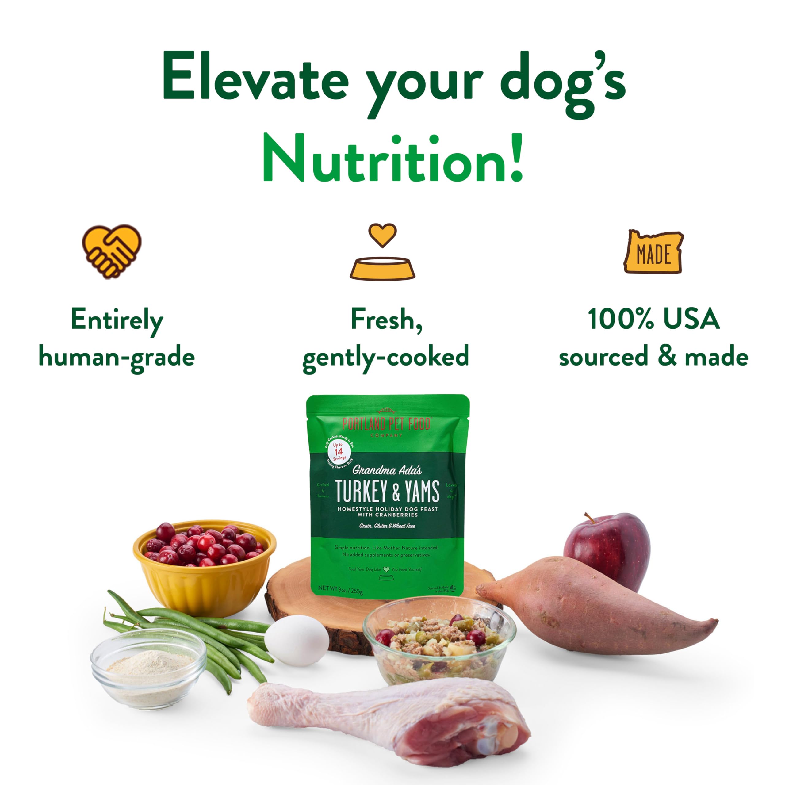 Premium Human-Grade Grain-Free Wet Dog Food Pouches - Grandma Ada’s Turkey & Yams Recipe - USA Made Fresh Dog Food Toppers, Mixers & Complete Meals - 5-Pack for Healthy Skin & Coat - Perfect for Picky Eaters & Senior Dogs