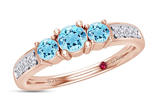 Natural Aquamarine Rose Gold Over Silver