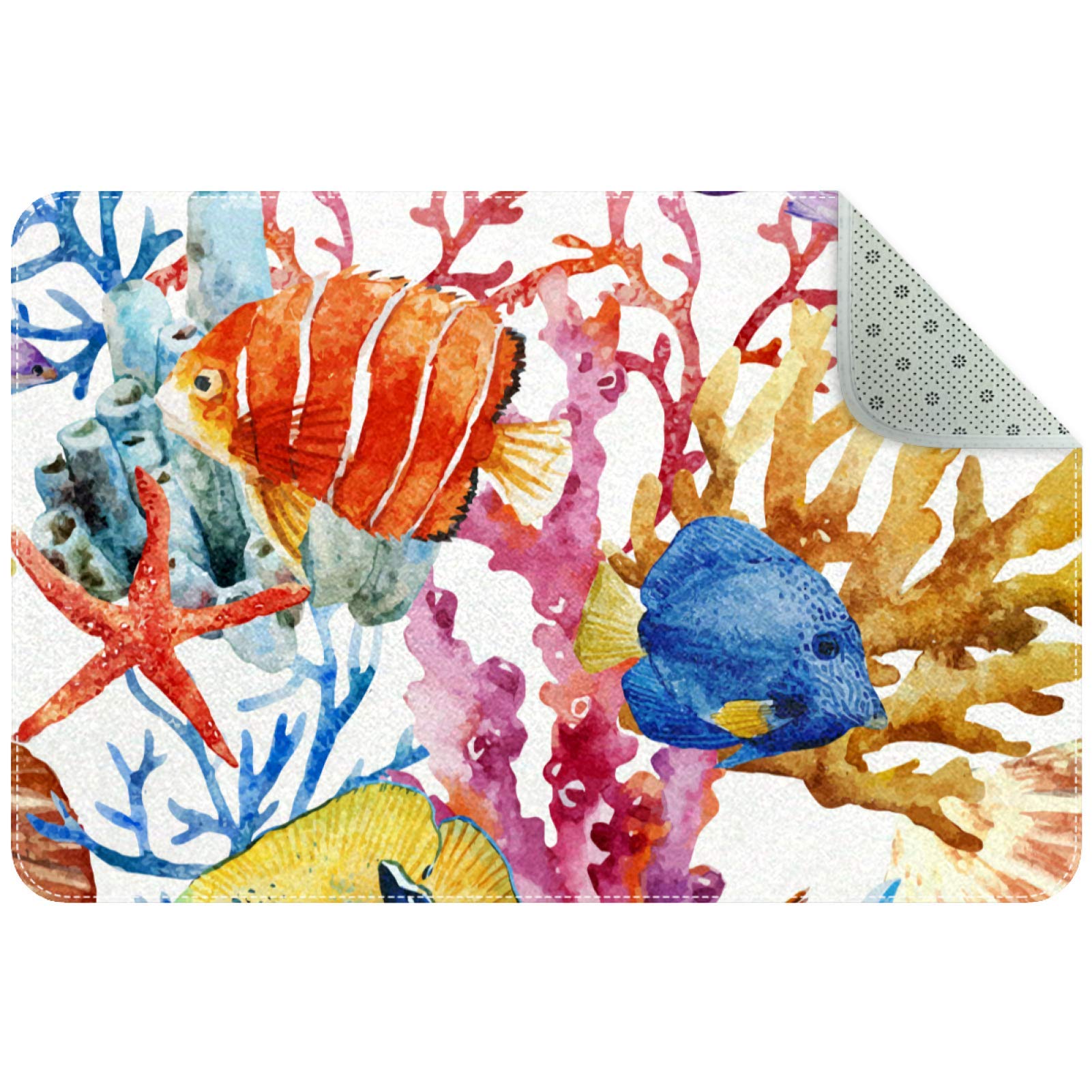 Non-Slip Ocean Fish Area Rug 24x16 Inch - Soft Sealife Themed Carpet for Living Room, Bedroom - Perfect for Coastal Decor & Kids' Play Areas