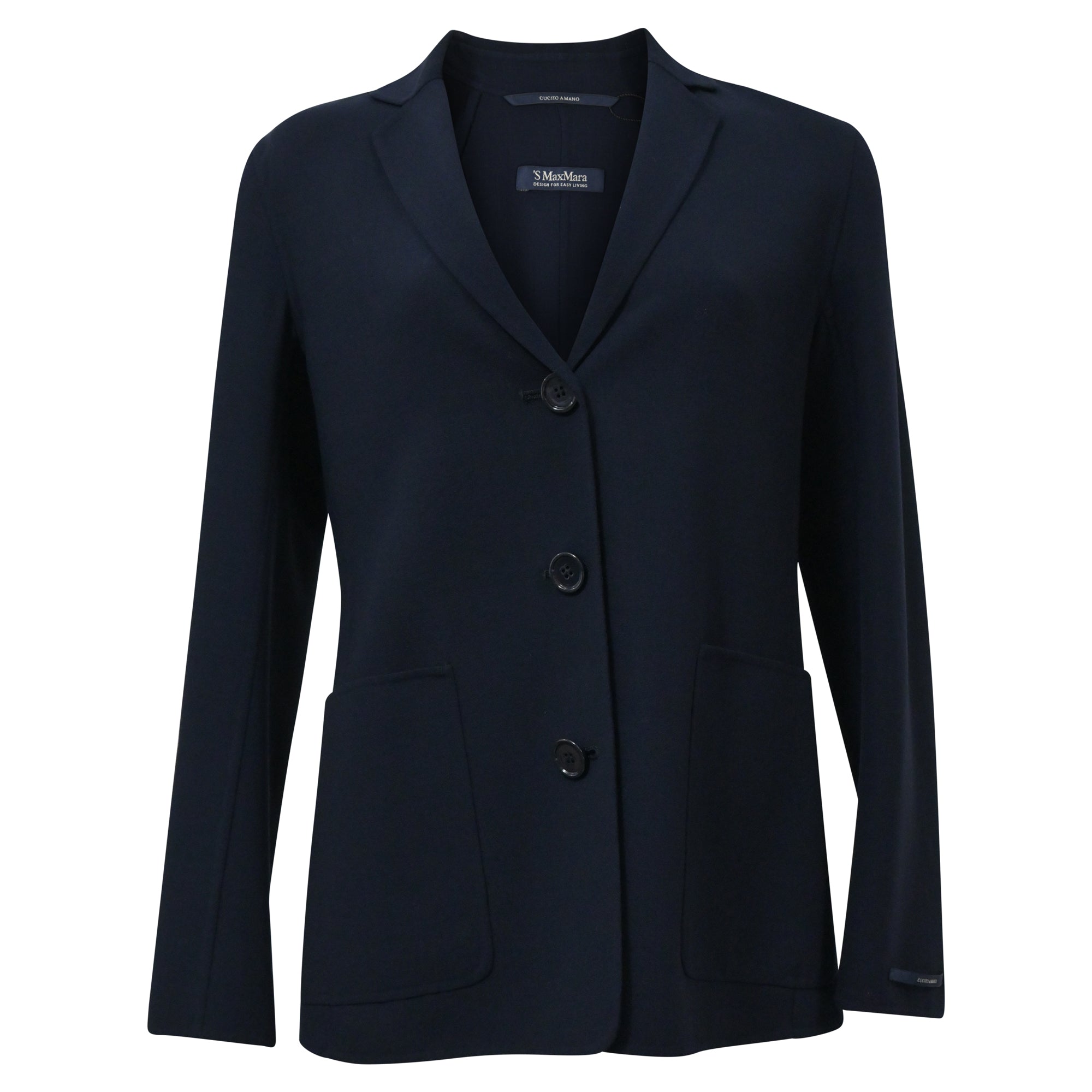 Max Mara Navy Blue Wool Single Breasted Cucito Amano Jacket for Women | Elegant Office Wear & Formal Occasions
