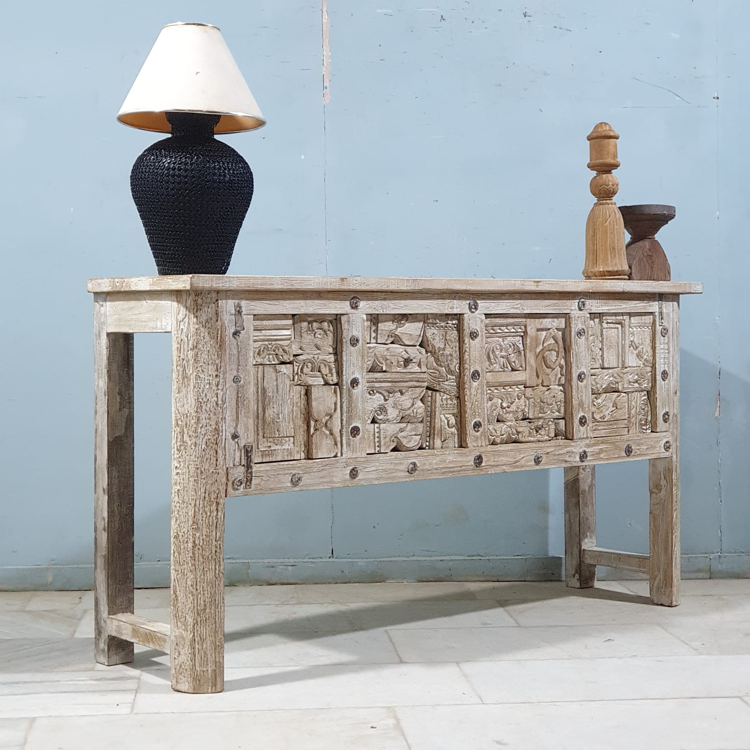 Handmade Solid Hardwood Carved Console Table - 59