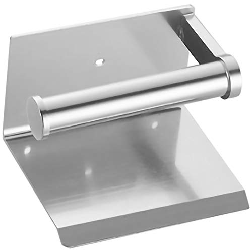 Sturdy Wall Mounted Toilet Paper Holder with Shelf - Space Saving Bathroom Organizer for Toilet Rolls, Smartphones & Paper Towels - Modern Silver Finish - Perfect for Small Bathrooms, Apartments & RVs