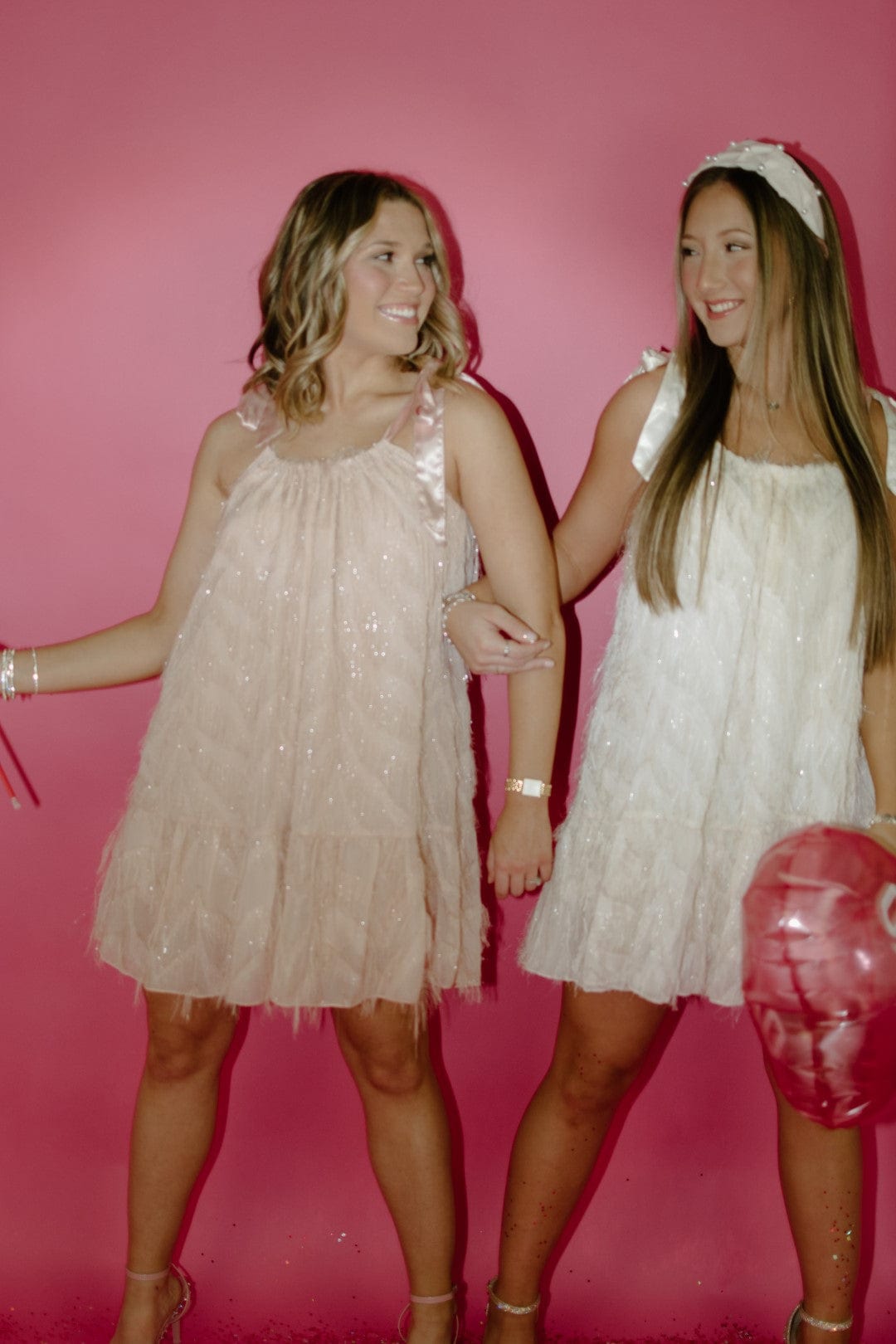 Elegant Blush Tinsel Tie Strap Party Dress for Women - Perfect for Evening Events, Cocktail Parties & Special Occasions