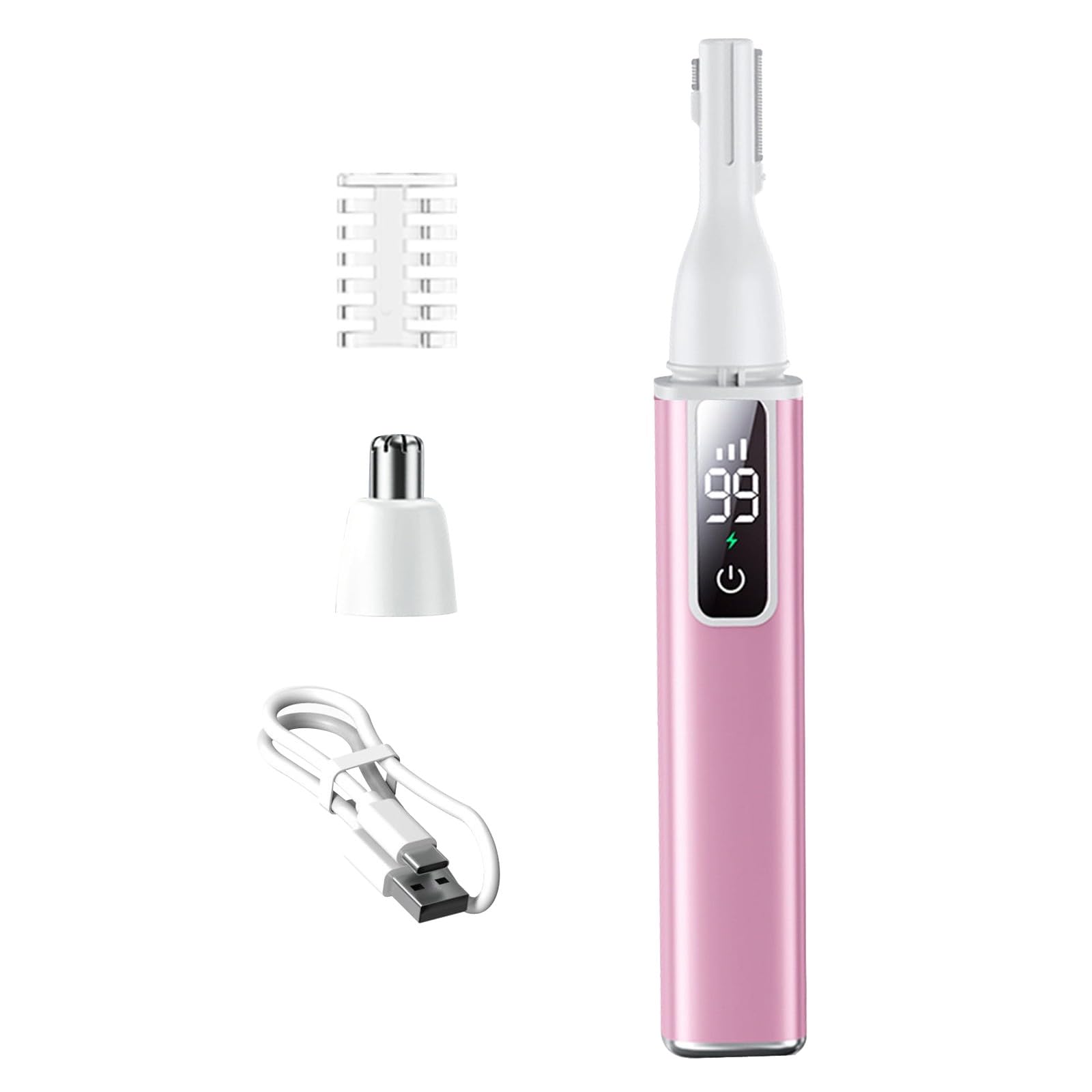 Rechargeable 2-in-1 Nose & Eyebrow Trimmer for Women and Men - Electric Facial Hair Shaver for Ears, Nose & Eyebrows (Pink) | Perfect for Travel, Grooming & Personal Care