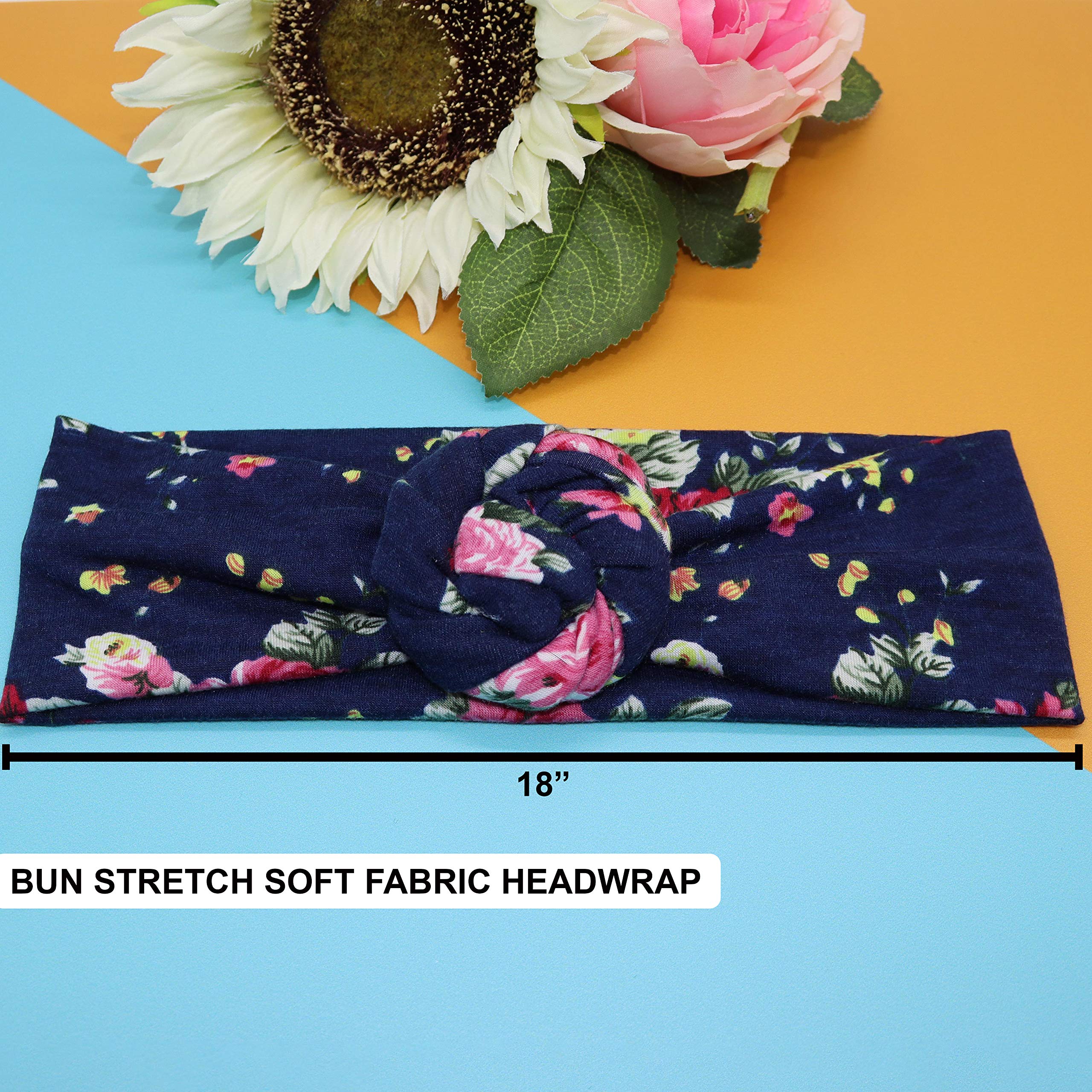 FROG SAC 4-Pack Floral Headbands for Girls & Women | Stretchy Flower Headwraps for Teens & Adults | Soft Rose Bun Headbands | Cute Comfortable Fashion Hair Accessories for Everyday Wear, Parties & Photos