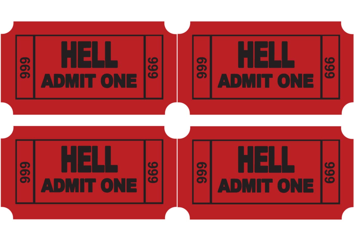 4 Pack Ticket to Hell Vinyl Stickers - Full Color Printed Decals for Hard Hats, Helmets, MacBook, Laptops, Toys, Tumblers, Phones & Binders - Perfect for DIY Crafts, Personalizing Gear & Smooth Surfaces - Durable & Waterproof