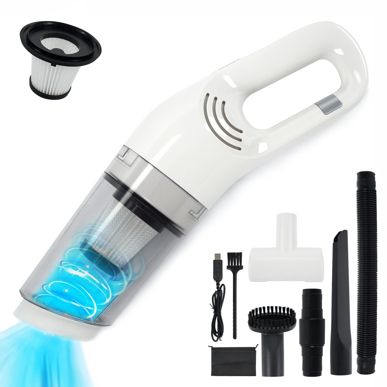 MOCA 9500PA Powerful Cordless Car Vacuum Cleaner - 9500PA High Suction Portable Handheld Vacuum, USB Rechargeable Wet/Dry Vacuum for Home, Car & Tight Spaces - White - Perfect for Quick Car Cleaning & Hard-to-Reach Areas