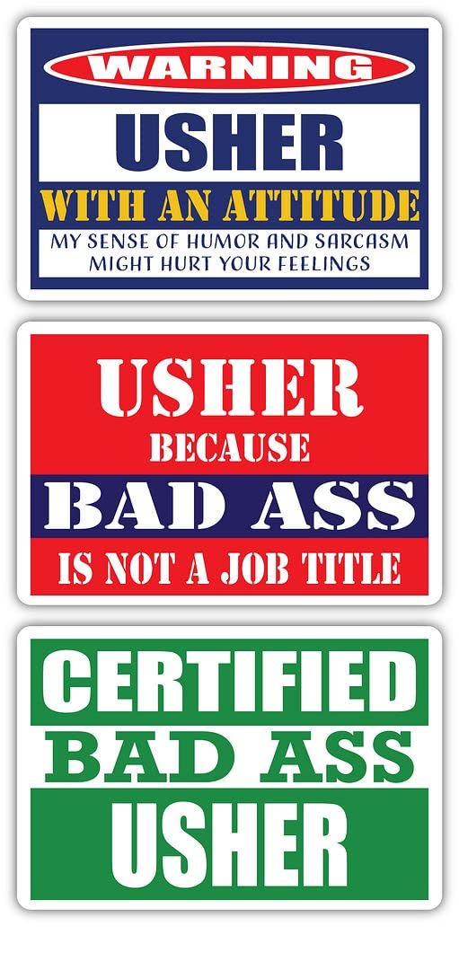 Certified Bad Ass Usher with an Attitude Vinyl Stickers (3-Pack) | Funny Job & Career Gift for Coworkers | Durable 3M Decals for Laptops, Hard Hats, Windows | Perfect for Office Pranks, Work Gifts & Personalizing Gear