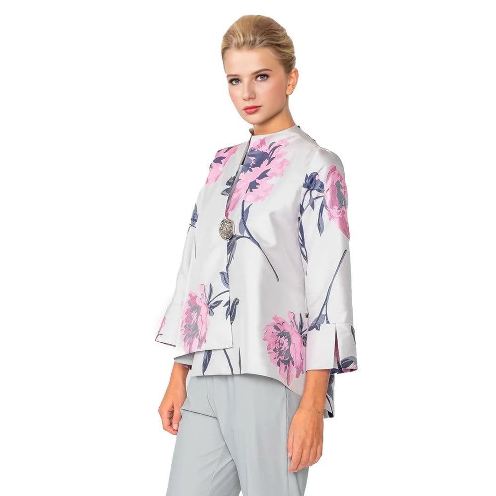 IC Collection Brocade One-Button Front Jacket - Elegant Chinese Style Blazer for Women | Perfect for Weddings, Parties & Special Occasions