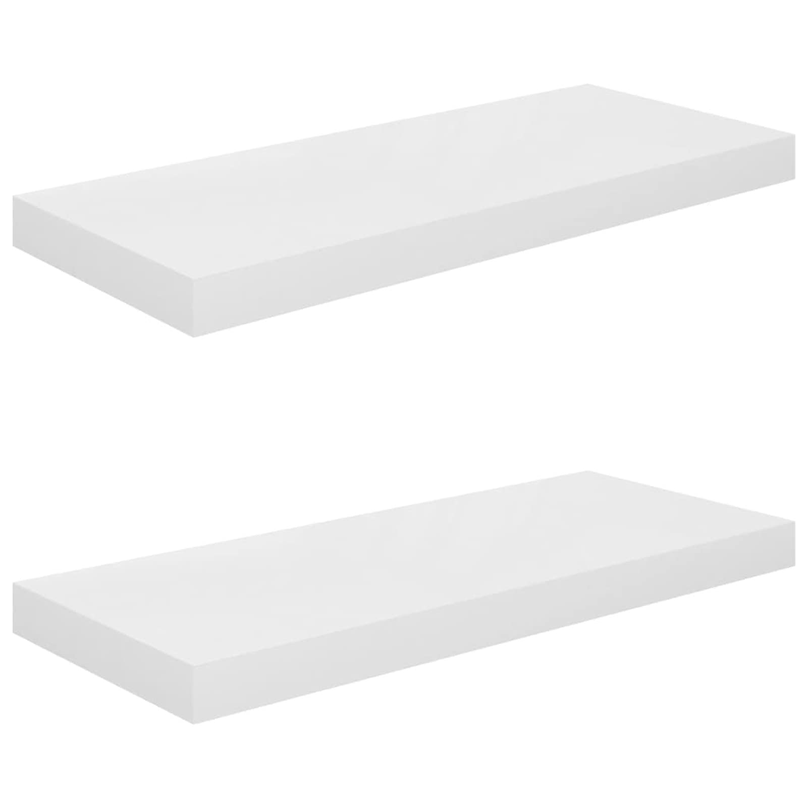Festnight Floating Wall Shelves Set of 2 - Modern High Gloss White MDF Wall Mounted Shelves (23.6x9.3x1.5 Inches) for Bedroom, Bathroom, Kitchen Storage & Wall Decor | Perfect for Displaying Photos, Plants & Home Organization