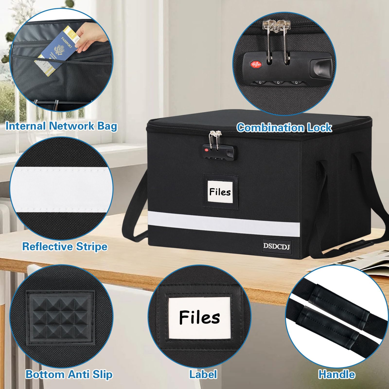 Secure Locking File Box with Handle - Portable Document Organizer for Letters & Legal Folders, Sturdy Design with Label Slot & Reflective Strip | Perfect for Office, Home & Travel Document Storage