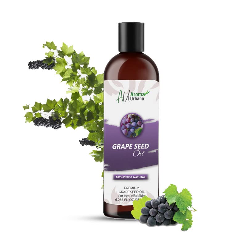 Aroma Urbano Grapeseed Oil - 180ml Natural Hair Oil for Shine & Moisture, Skin Care Treatment for Dry Skin | Use for Hair Mask, Body Moisturizer & Massage Oil