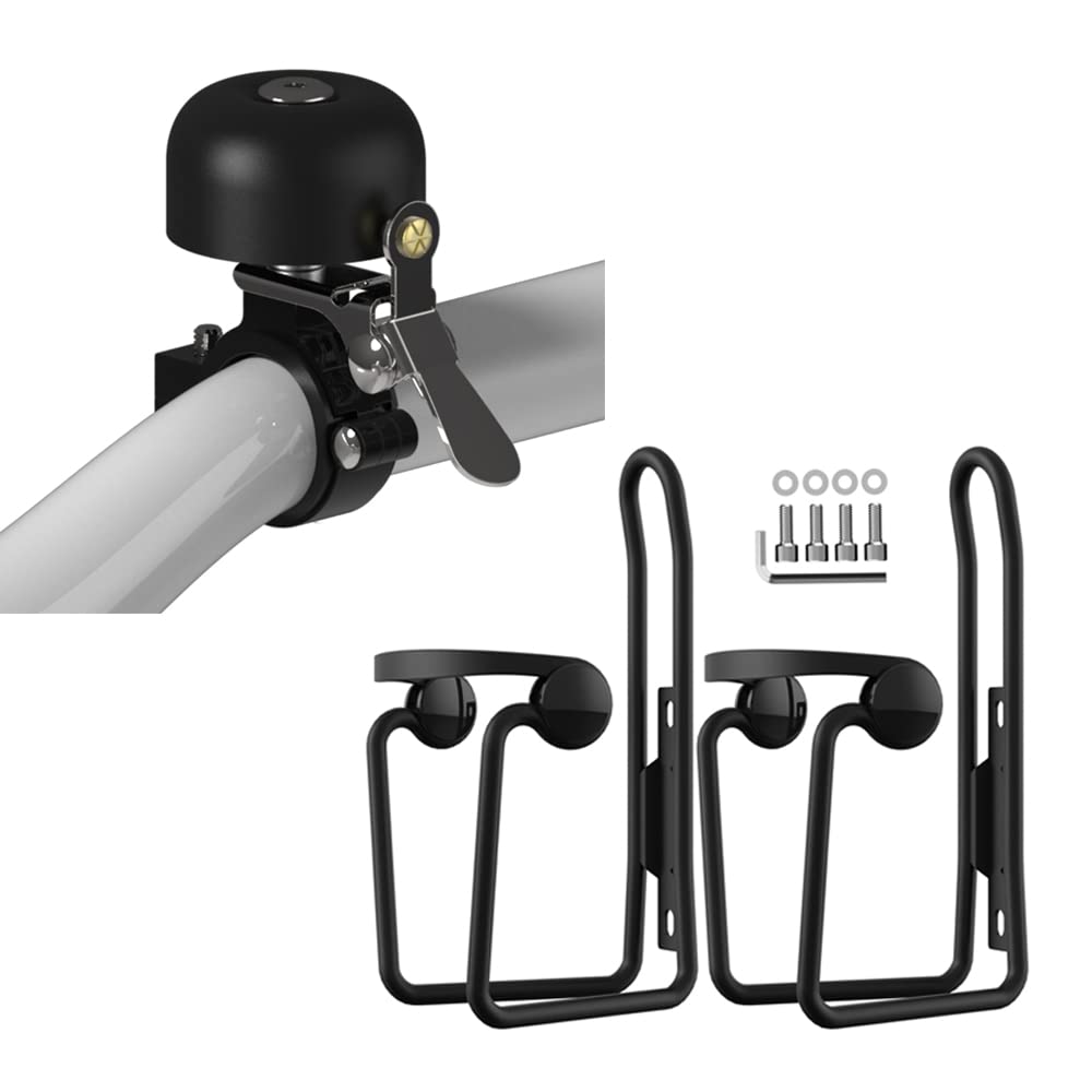 Compact Brass Bike Bell & 2-Pack Water Bottle Holders - Durable Cycling Accessories for Mountain Bikes & Commuters - Perfect for Outdoor Adventures & Daily Rides