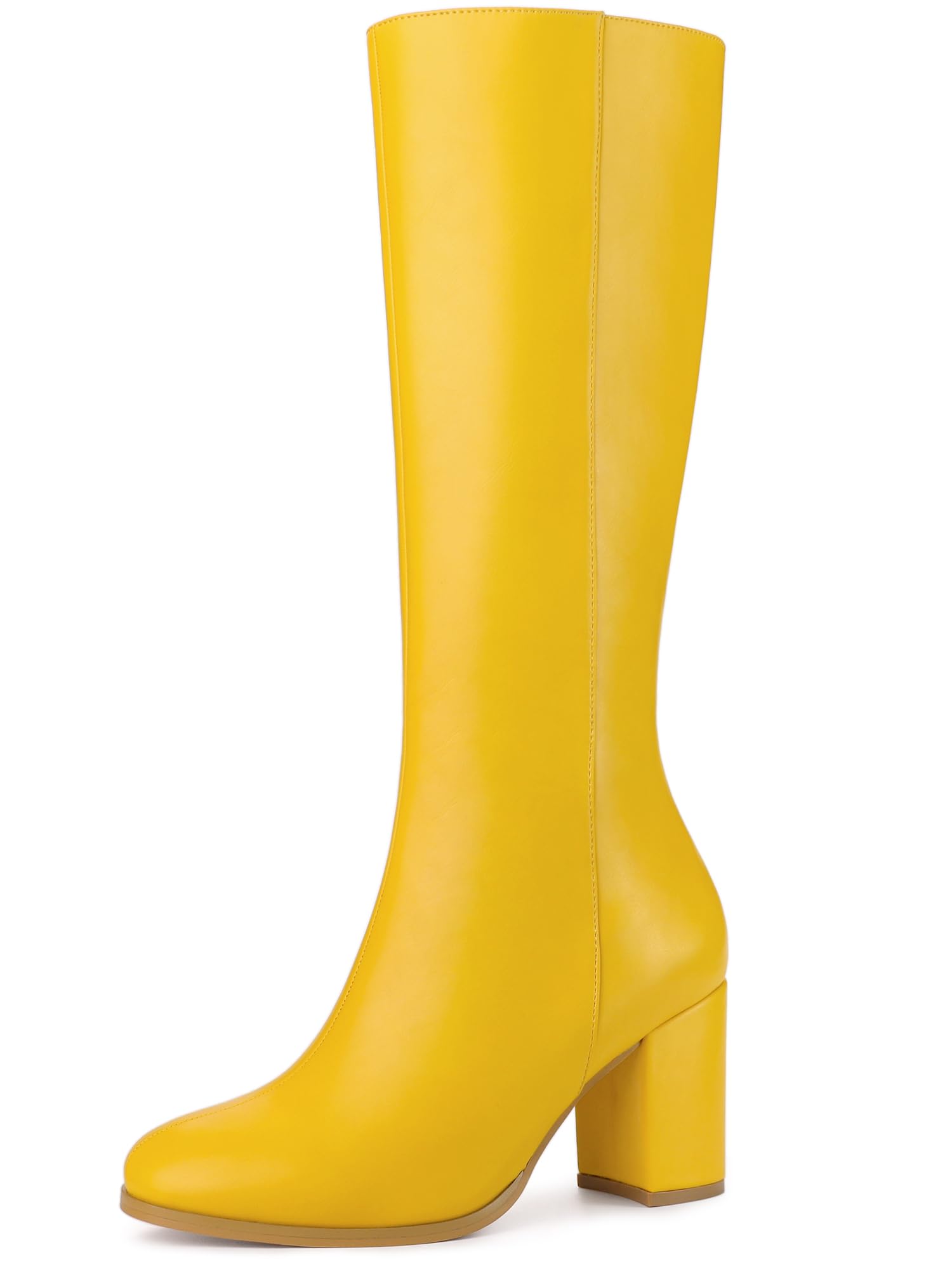 Allegra K Women's Knee High Boots with Round Toe & Zip Closure - Chunky Block Heels for Comfort & Style | Perfect for Office, Date Night & Fall Winter Fashion