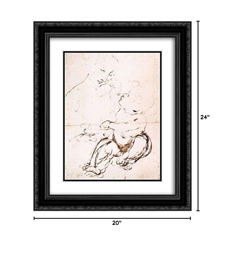 Leonardo da Vinci Madonna With The Fruit Bowl Art Print - 20x24 Black Ornate Framed Museum Quality Reproduction, Double Matted | Perfect for Home Decor, Office Wall Art & Gift Giving