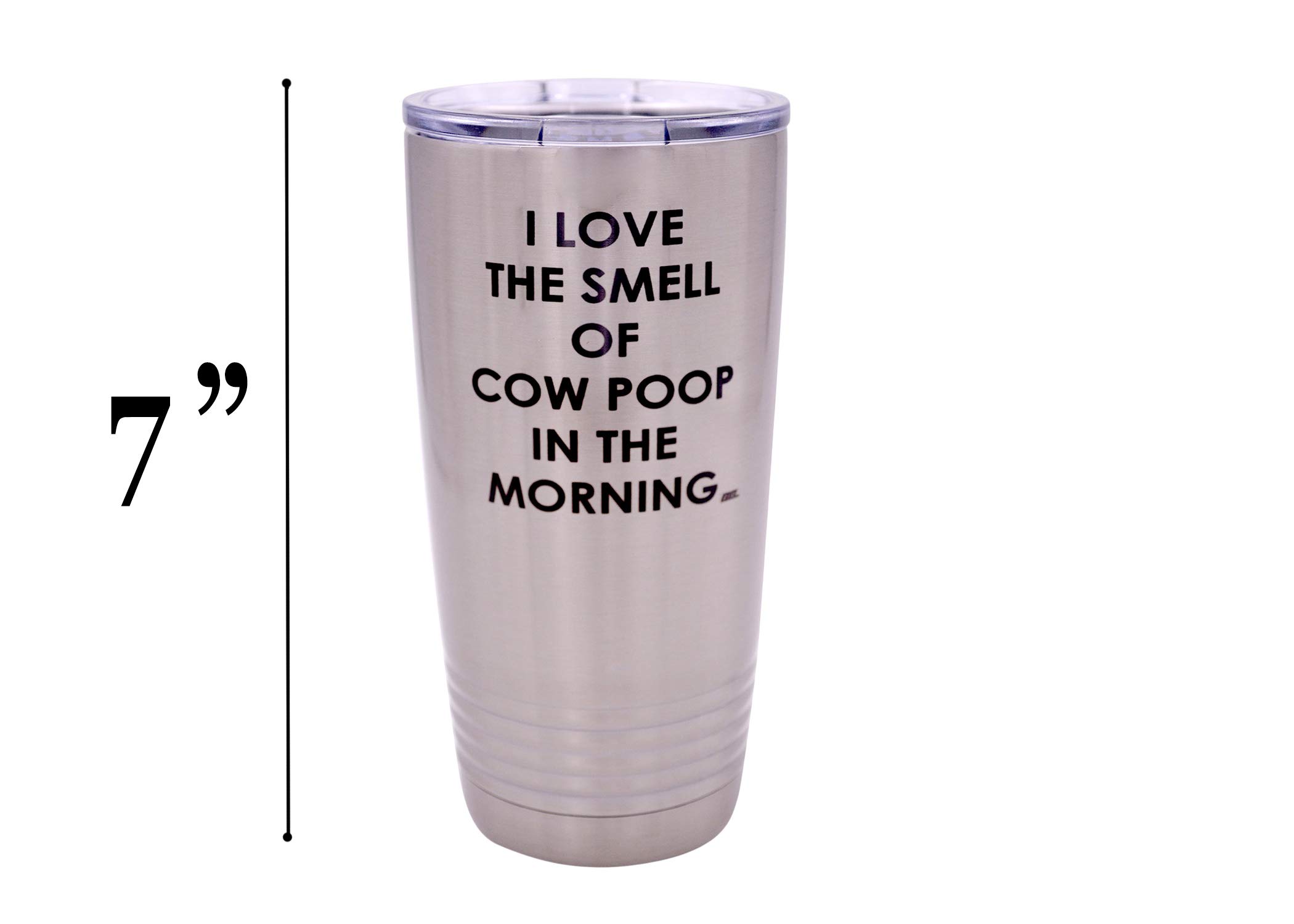 Rogue River Tactical 20oz Funny Farmer Travel Tumbler - 'I Love the Smell of Cow Poop in The Morning' Sarcastic Coffee Mug with Lid - Perfect Country Farming Gift for Farmers & Ranchers - Ideal for Morning Coffee, Farm Work & Outdoor Adventures