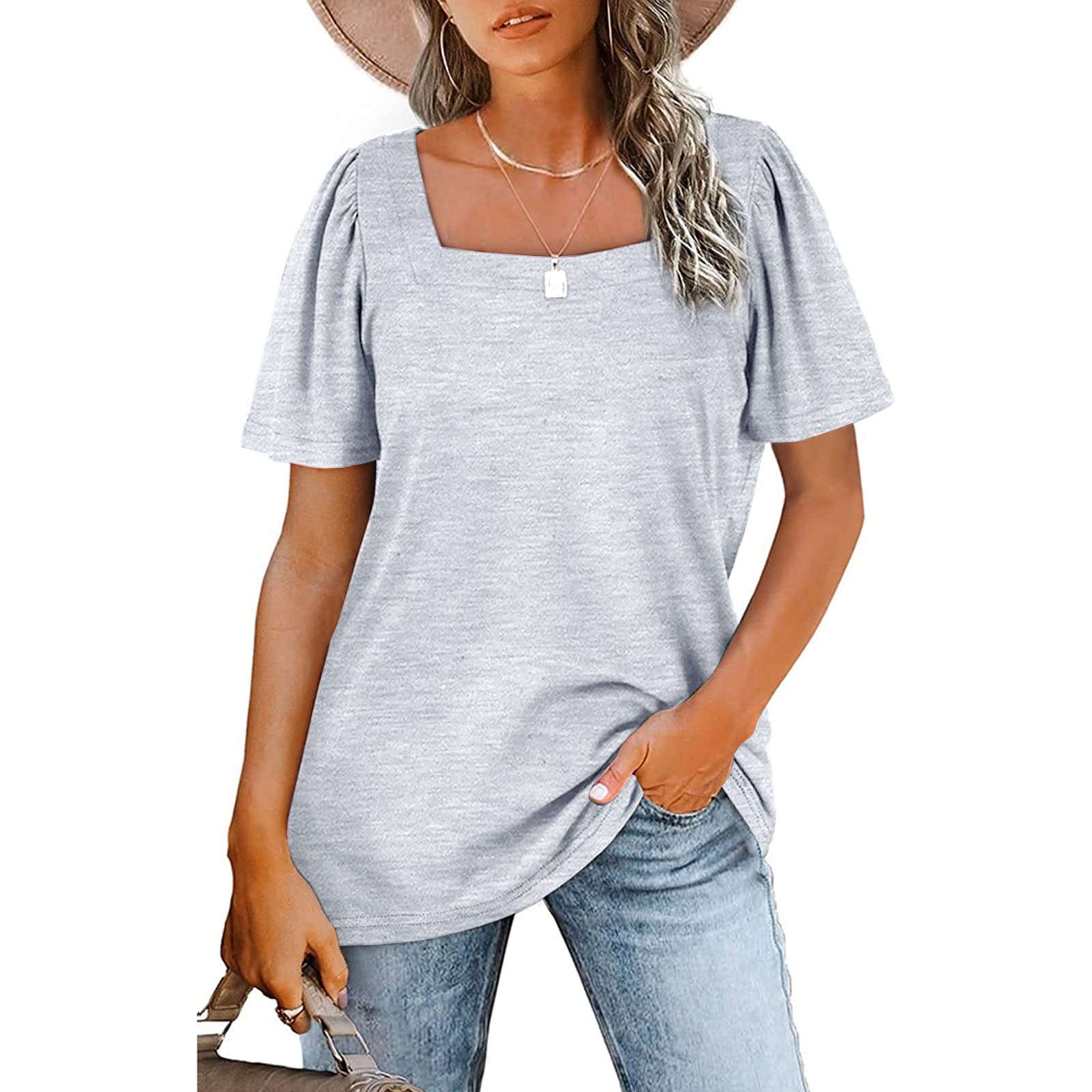 Women's Summer Tops - Casual Square Neck T-Shirts, Loose Fit Blouses & Tunics for Beach, Vacation & Everyday Wear | Breathable & Comfortable