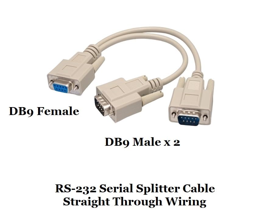 RS 232 Serial Cable Splitter Y Cable - Shielded DB9 Female to Dual DB9 Male (1x Female to 2x Male) - Molded Beige for Computer Networking, POS Systems & Industrial Equipment Connectivity