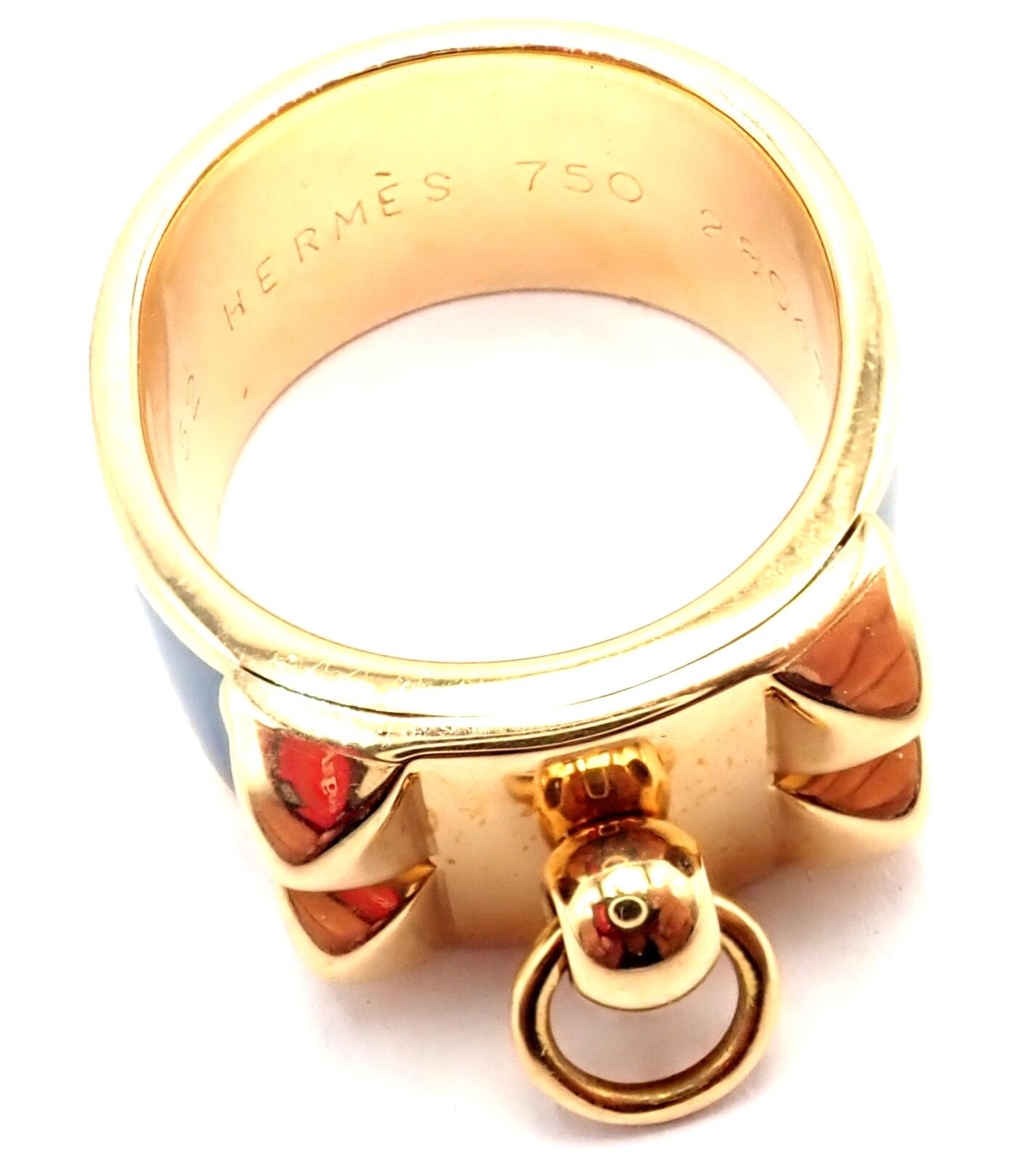Authentic Hermes Collier de Chien 18K Yellow Gold Blue Enamel Band Ring - Size 6 - Luxury Fashion Jewelry for Women, Perfect for Parties, Weddings & Special Occasions