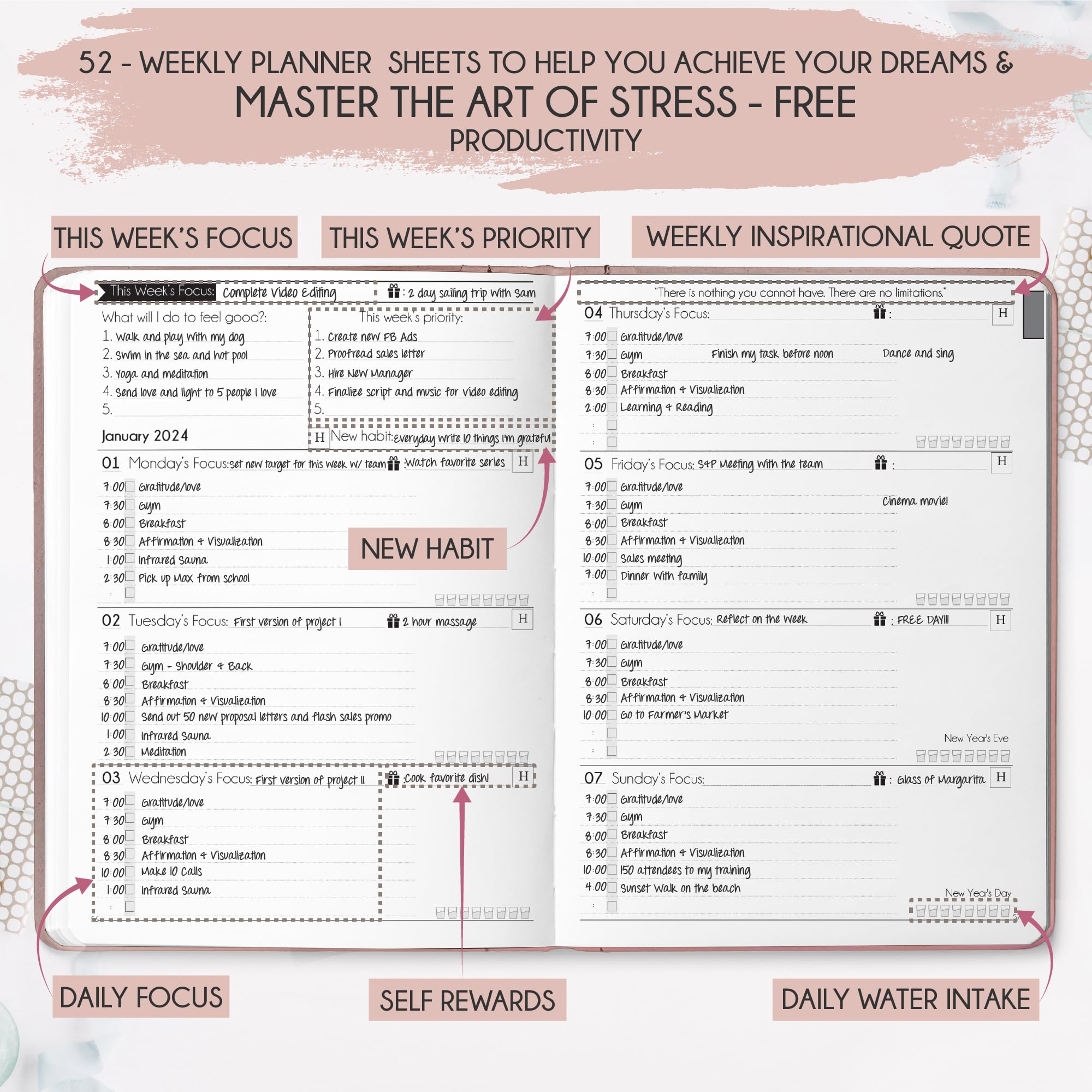Law of Attraction Planner 2025 - Hourly Weekly Monthly Goal Setting Organizer | 12 Month Productivity Planner with Gratitude Journal, Vision Board, Stickers & Gift Box | Perfect for Manifestation, Self-Improvement & Daily Planning