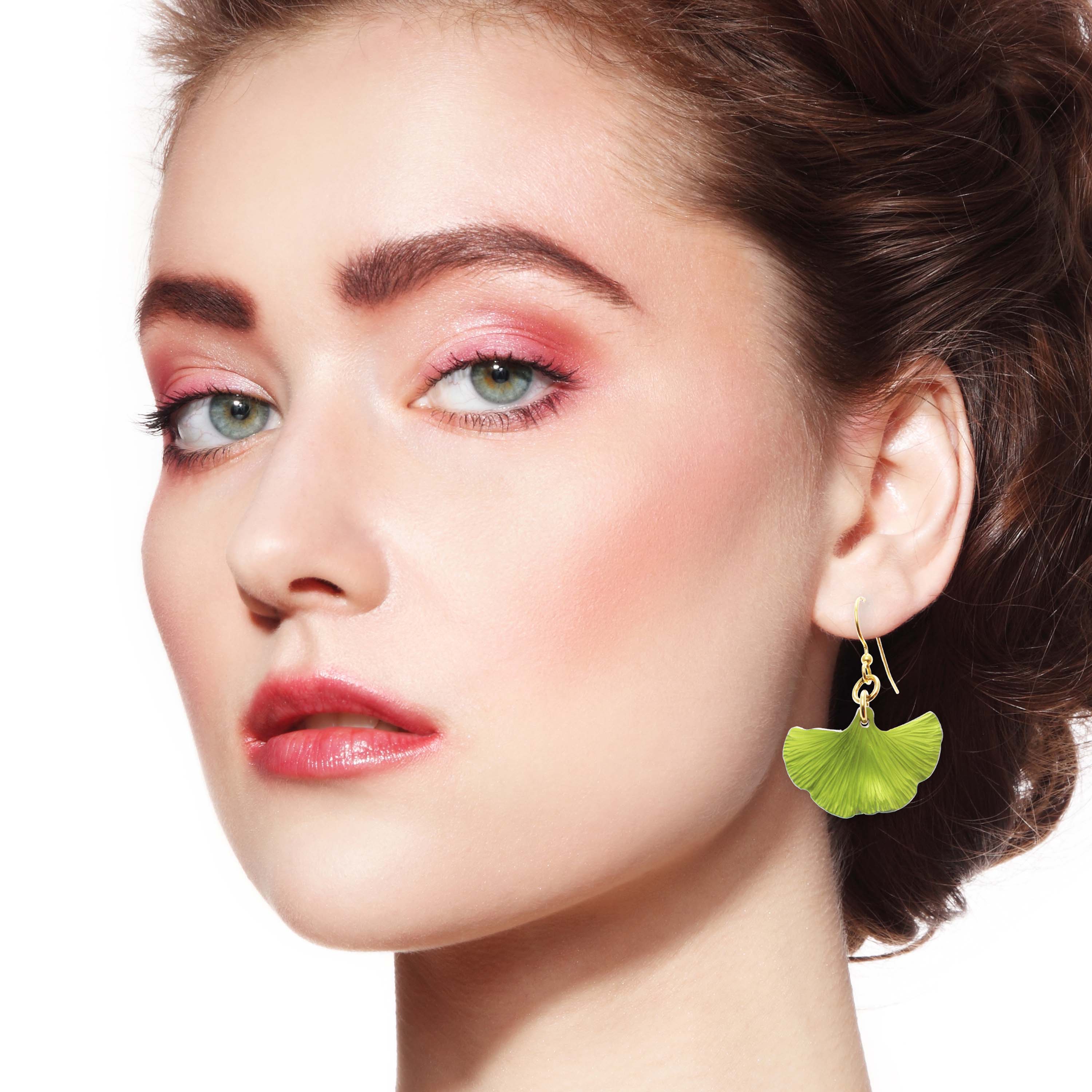 Small Ginkgo Leaf Anodized Aluminum Sour Candy Apple Earrings - Dainty Gold-Tone Stud Earrings for Women, Unique Botanical Jewelry Gift for Her - Perfect for Everyday Wear, Office, Date Night & Special Occasions