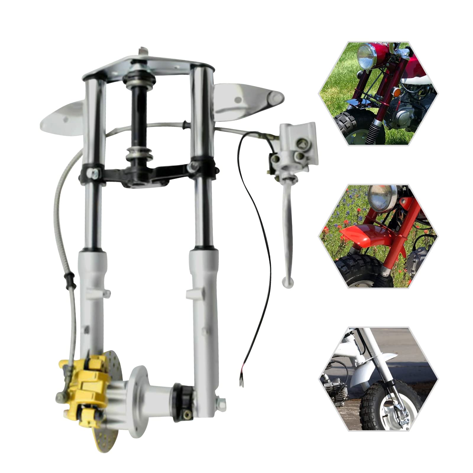 HOONDA Monkey Bike Z250 Front Fork Kit with Brake Caliper & Disc Assembly - Direct Replacement Metal Fork Set for Smooth Riding (Ideal for Street Cruising, Off-Road Adventures & Custom Builds)