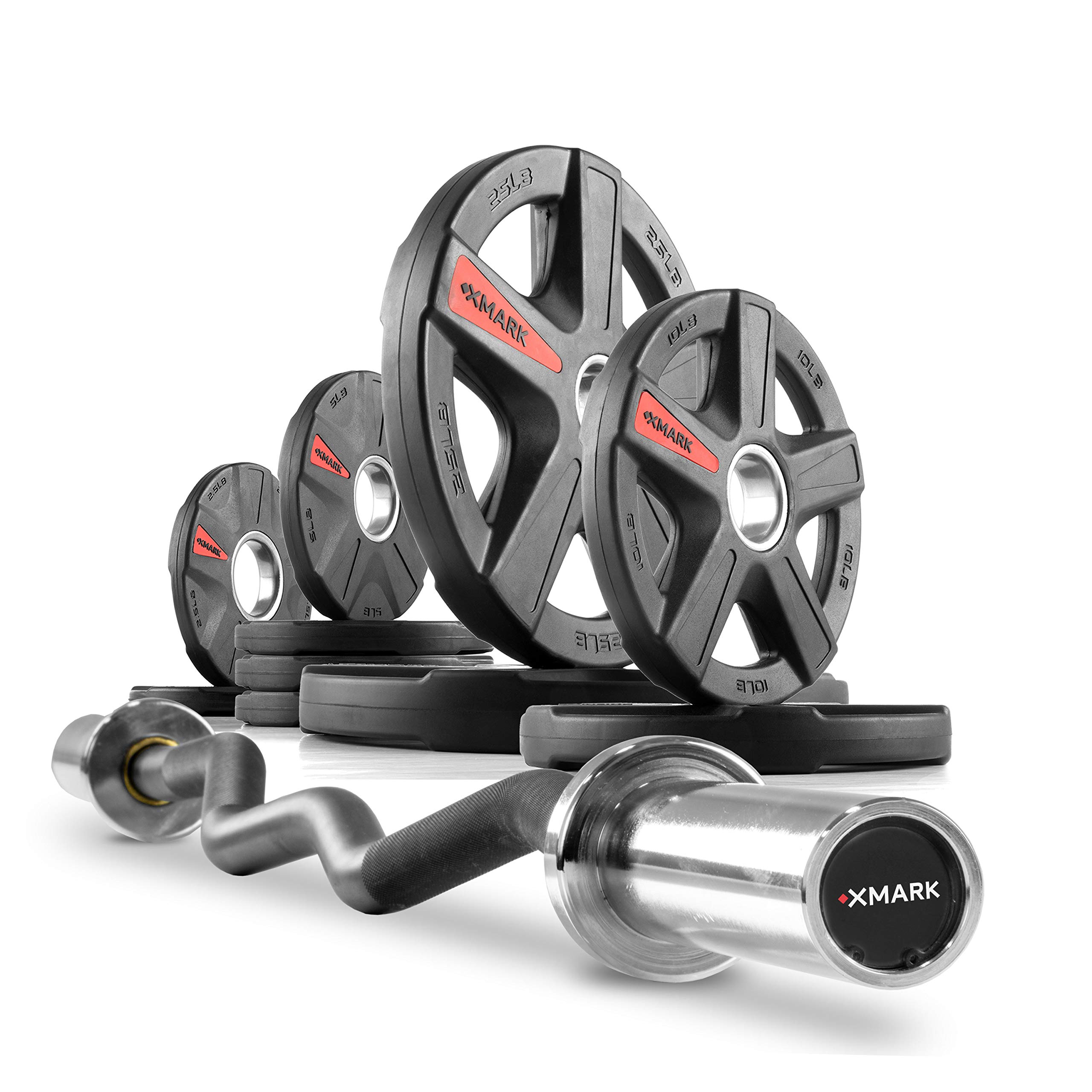XMark EZ Curl Bar & Olympic Weight Set with Plates - Premium Home Gym Equipment for Strength Training & Muscle Building