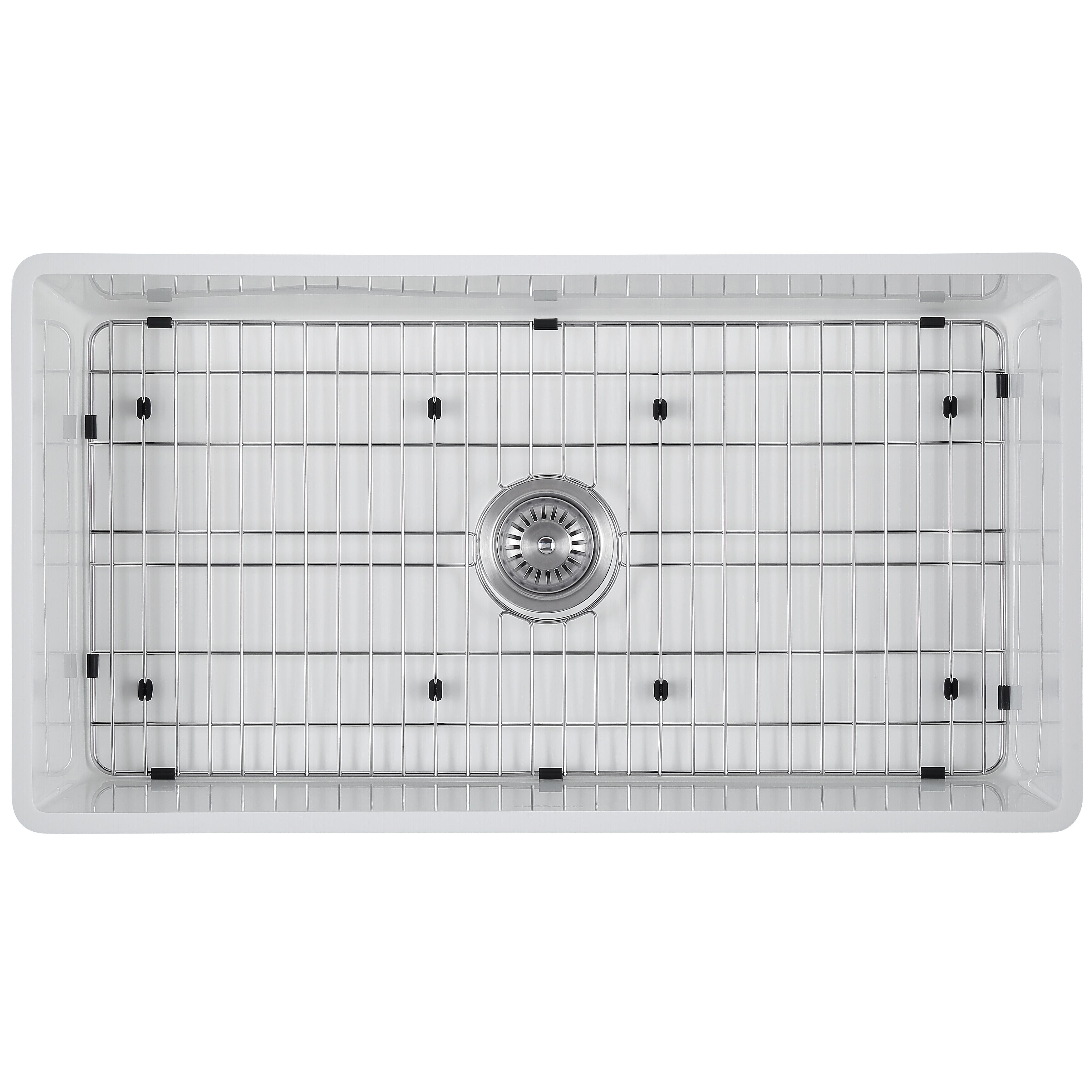 Holbrook Pure Stone Farmhouse 33-inch White Single Bowl Kitchen Sink with Grid & Strainer - Perfect for Modern Farmhouse, Rustic & Traditional Kitchen Designs