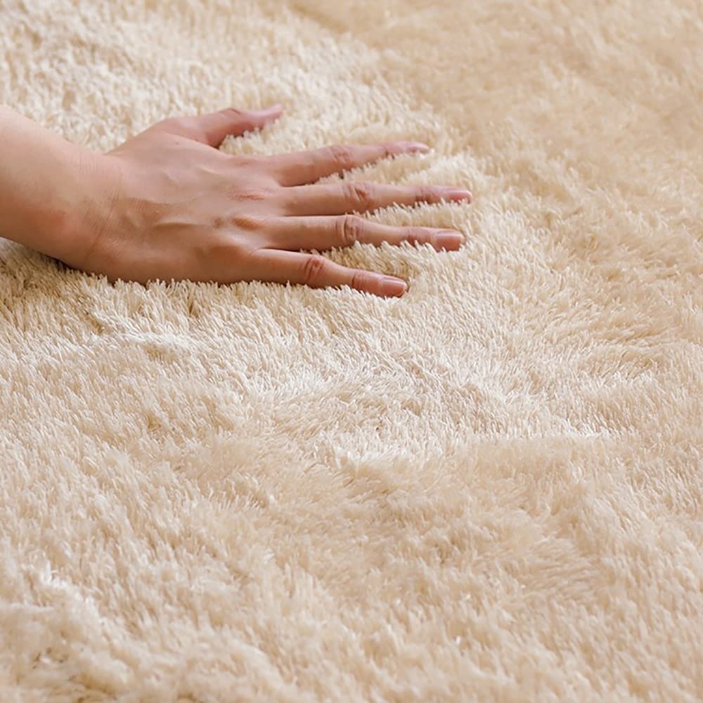 Fluffy Round Shaggy Rug - Ultra Soft & Skin-Friendly Nursery Rug for Boys & Girls Room - 6.6x6.6ft Beige Circle Carpet - Perfect for Bedroom, Playroom & Home Decor