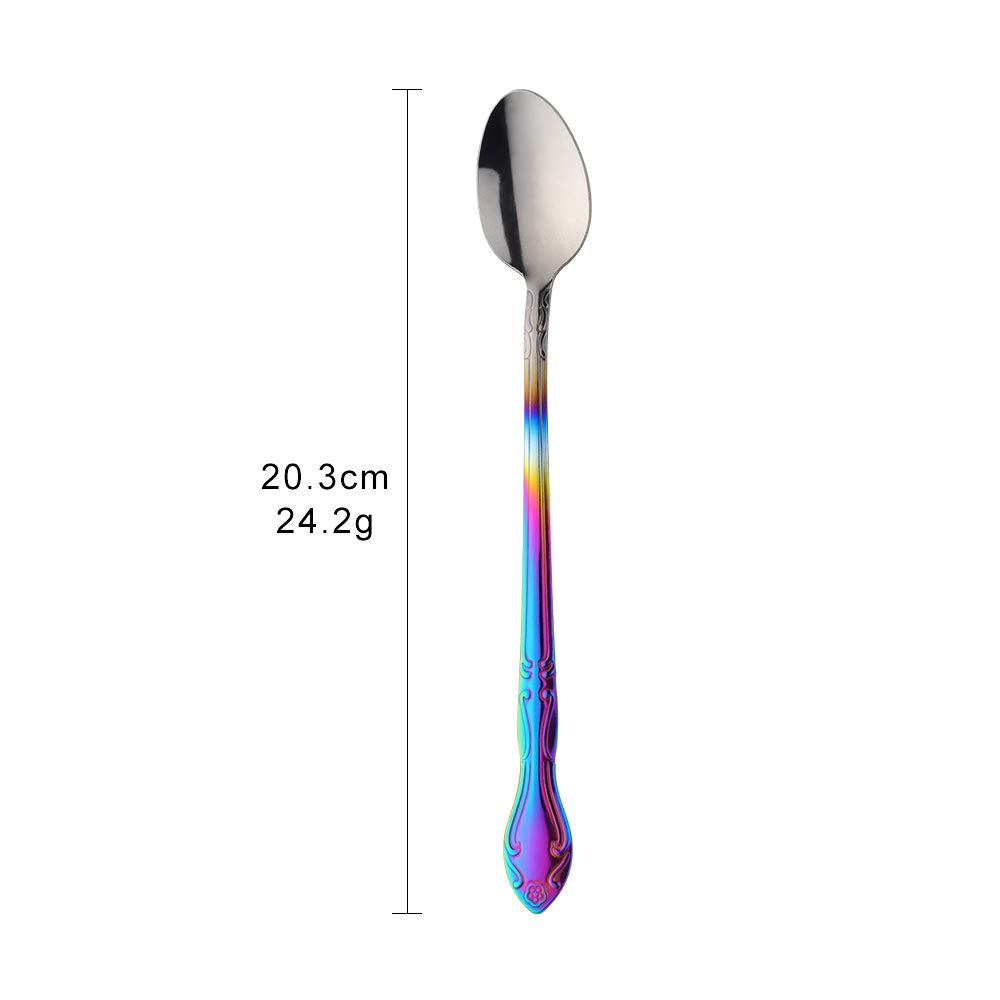 12-Piece Stainless Steel Iced Tea Spoon Set - Long Rainbow Gradient Spoons for Ice Cream, Desserts, Milkshakes & Beverages - Perfect for Parties, Cafes & Home Use