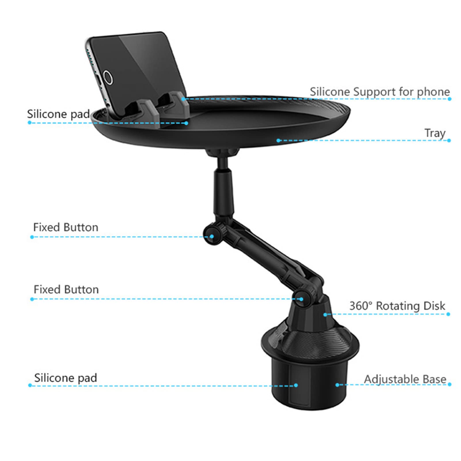 Adjustable Car Tray Stand - Portable Multifunctional Cup Holder & Food Table for Phone, Snacks, Drinks - Perfect for Road Trips, Commuting & Eating On-The-Go