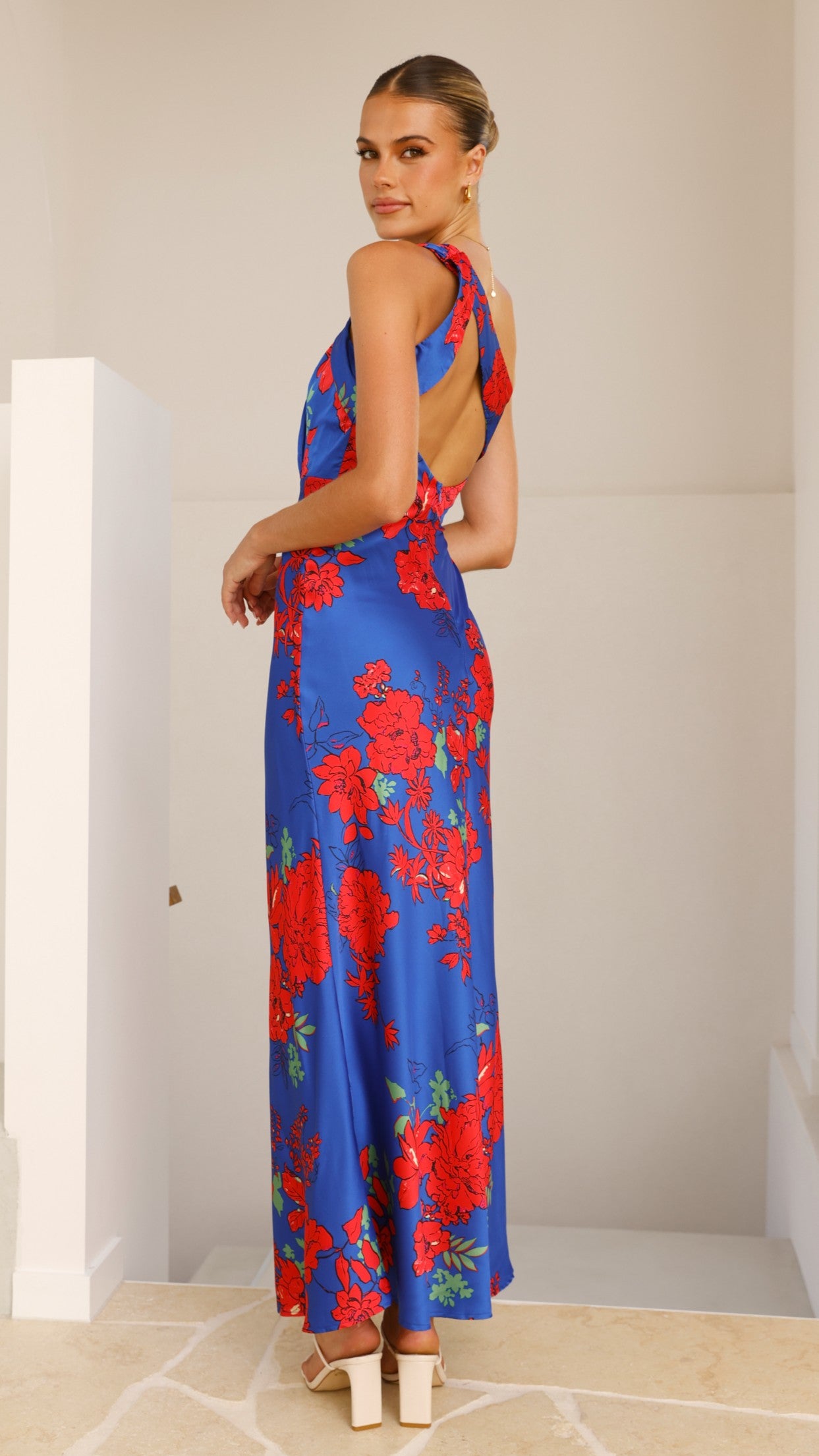 Leah Maxi Dress - Blue & Red Floral Print Women's Summer Dress for Beach, Vacation & Casual Wear
